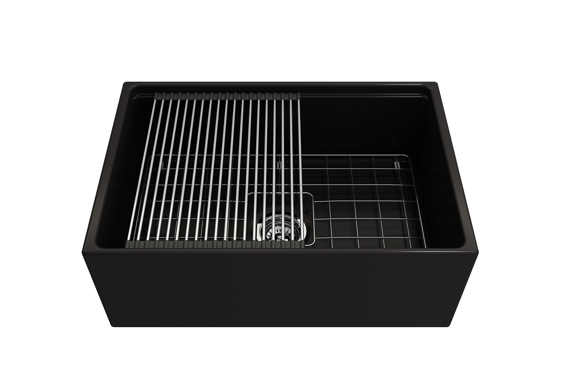Contempo Step-Rim Apron Front Fireclay 27 in. Single Bowl Kitchen Sink with Integrated Work Station & Accessories 1628