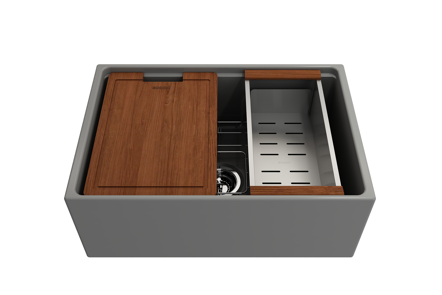 Contempo Step-Rim Apron Front Fireclay 27 in. Single Bowl Kitchen Sink with Integrated Work Station & Accessories 1628