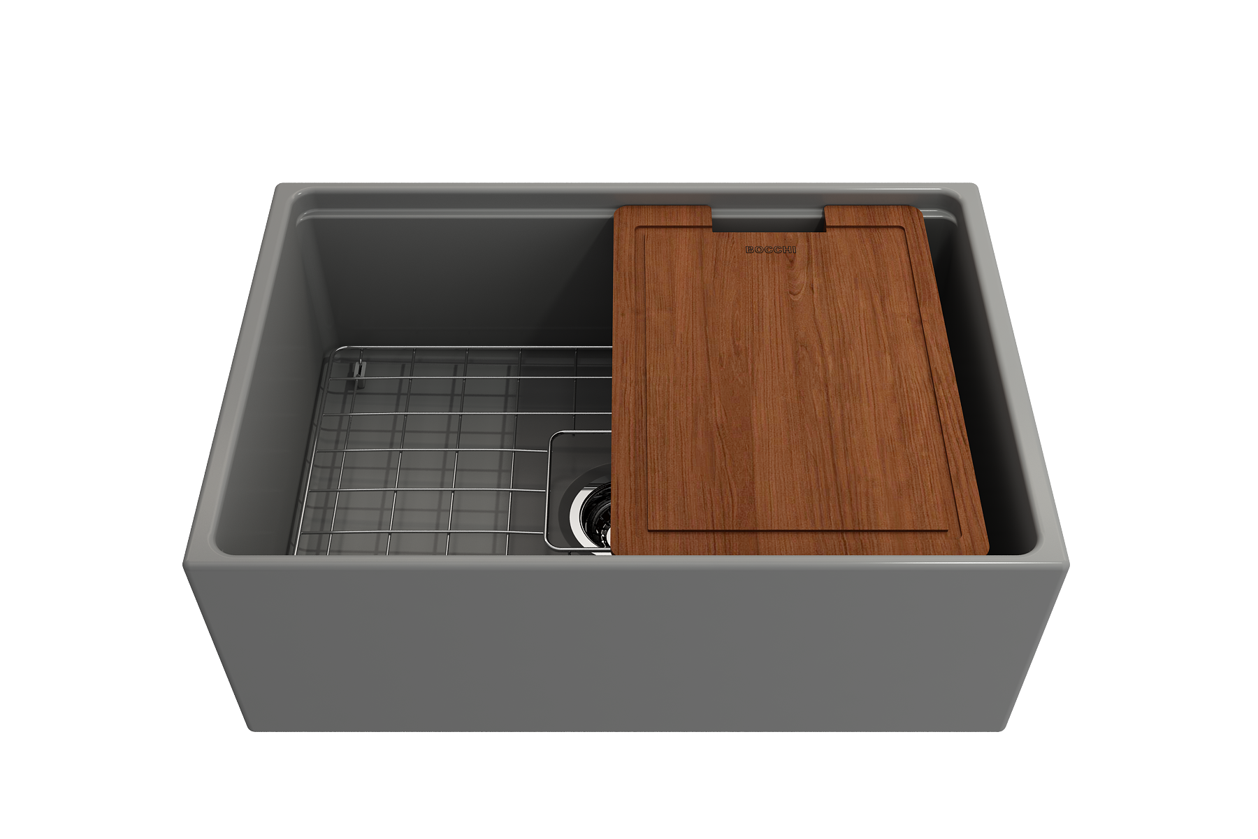 Contempo Step-Rim Apron Front Fireclay 27 in. Single Bowl Kitchen Sink with Integrated Work Station & Accessories 1628