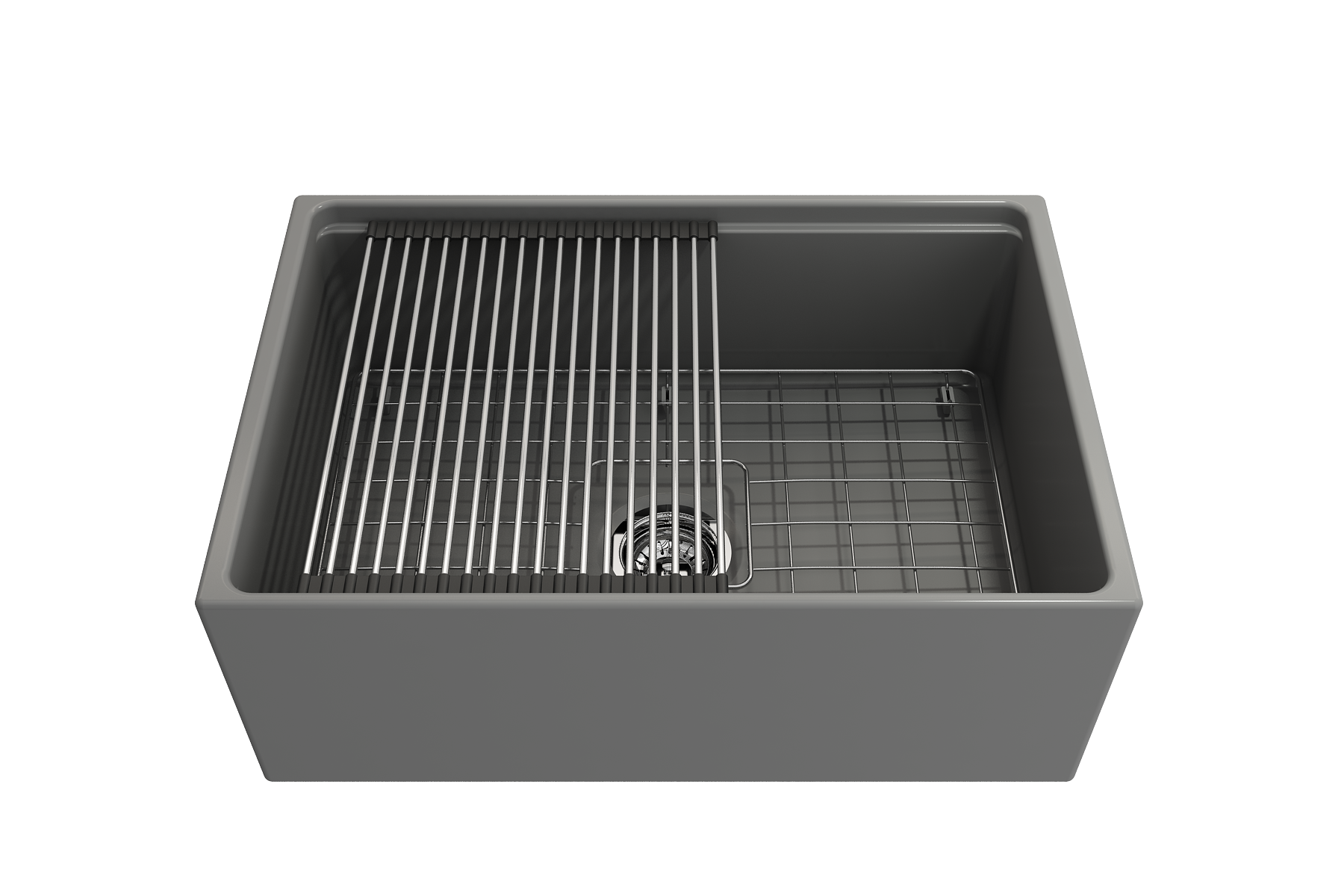 Contempo Step-Rim Apron Front Fireclay 27 in. Single Bowl Kitchen Sink with Integrated Work Station & Accessories 1628