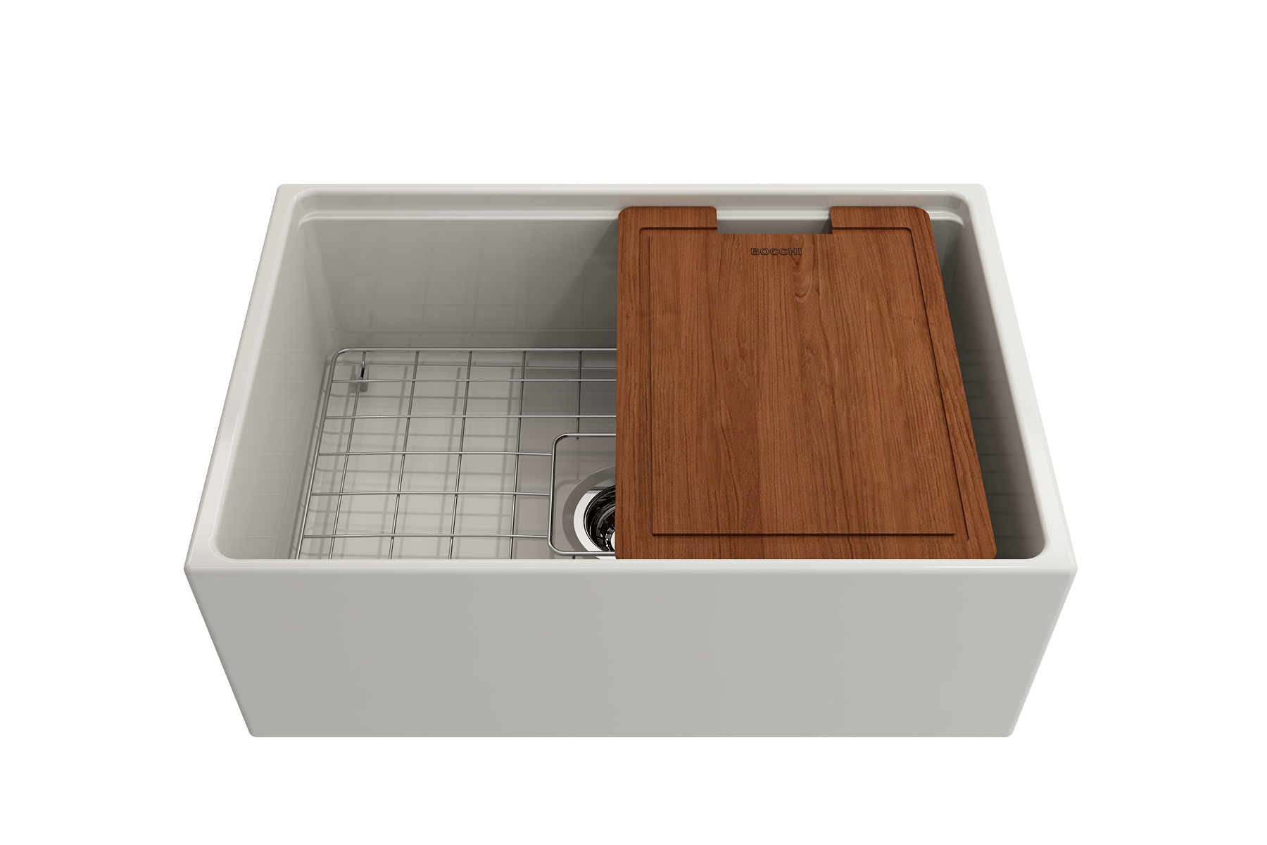Contempo Step-Rim Apron Front Fireclay 27 in. Single Bowl Kitchen Sink with Integrated Work Station & Accessories 1628