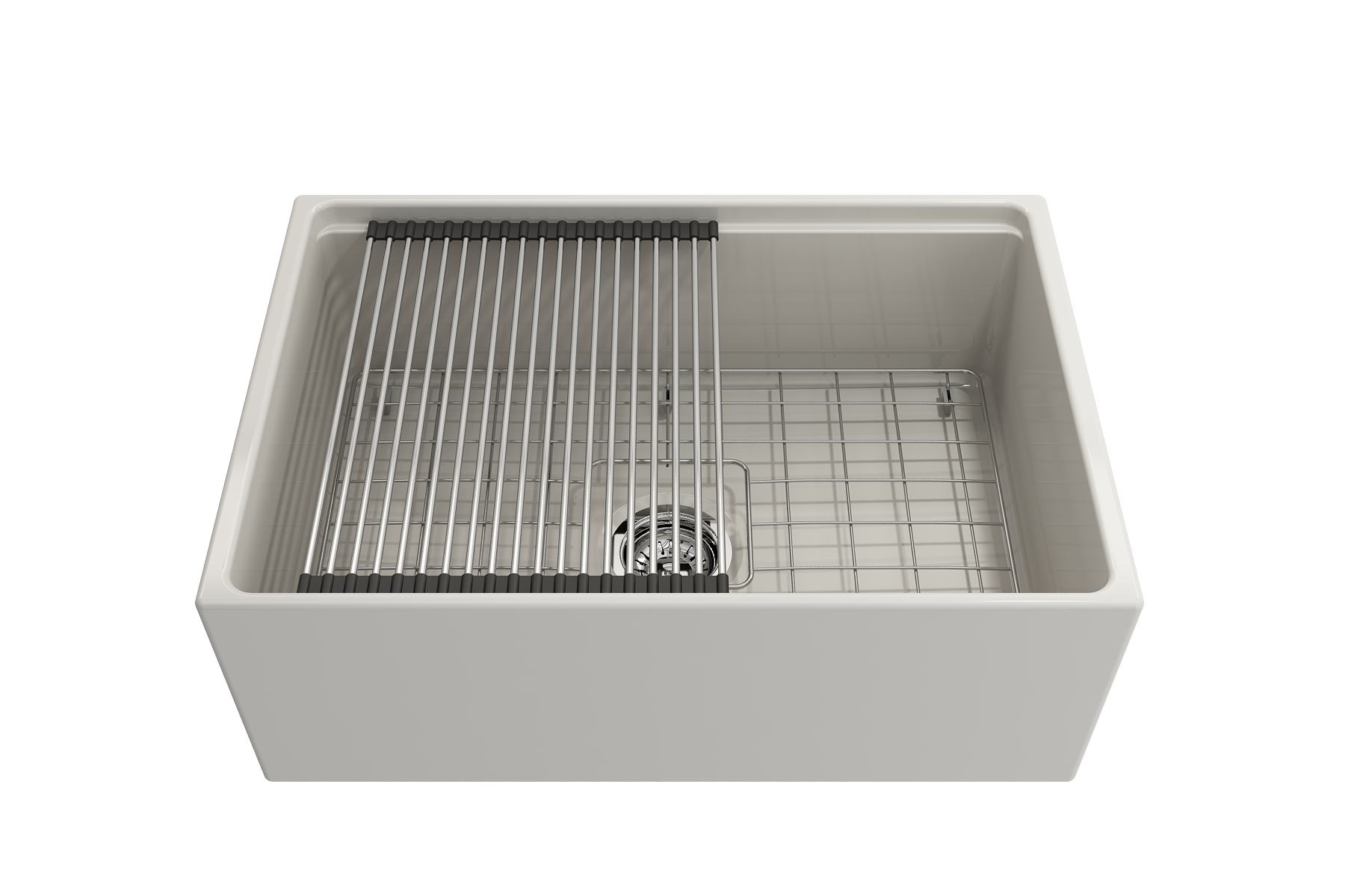 Contempo Step-Rim Apron Front Fireclay 27 in. Single Bowl Kitchen Sink with Integrated Work Station & Accessories 1628