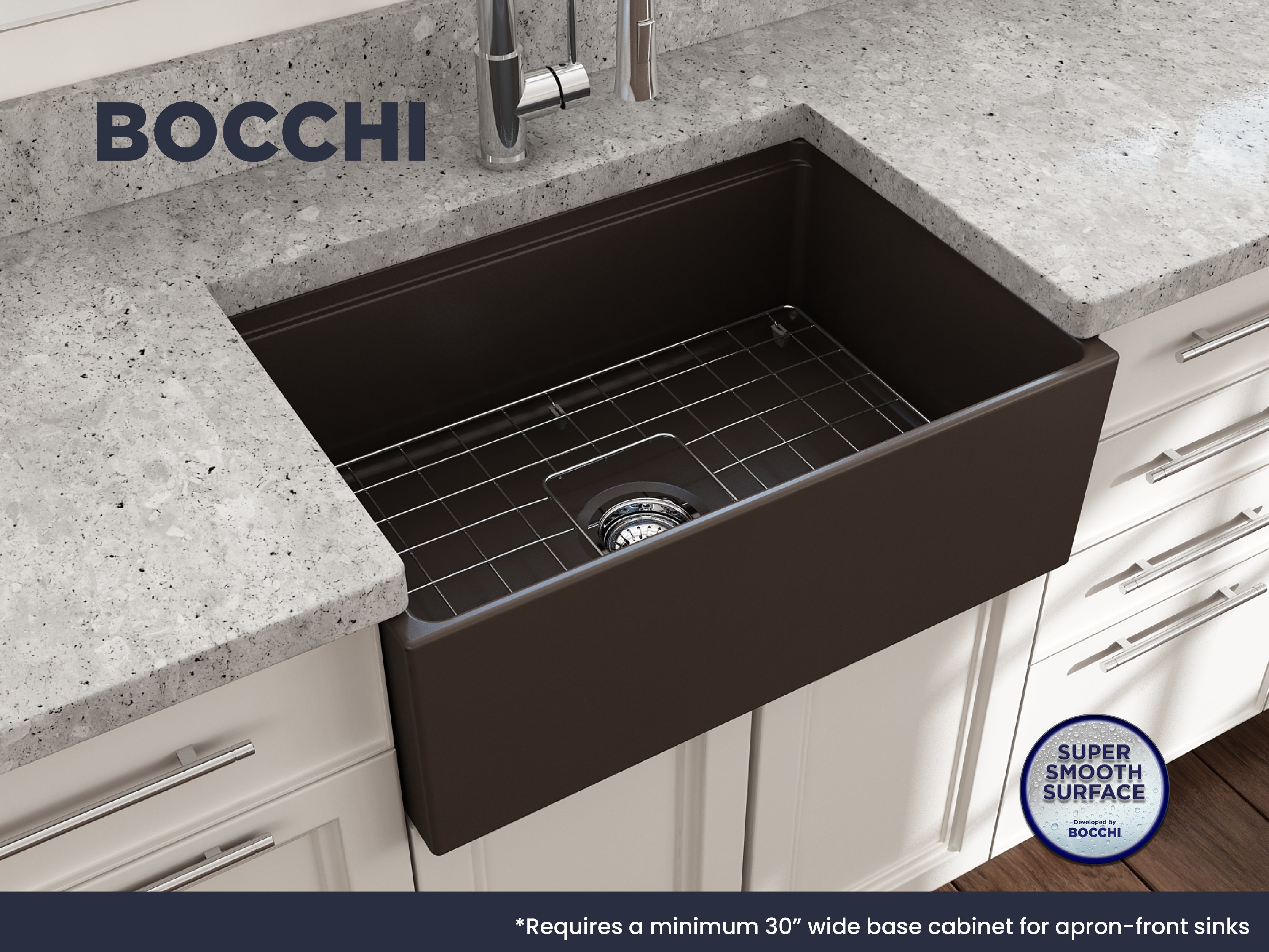 Contempo Step-Rim Apron Front Fireclay 27 in. Single Bowl Kitchen Sink with Integrated Work Station & Accessories 1628