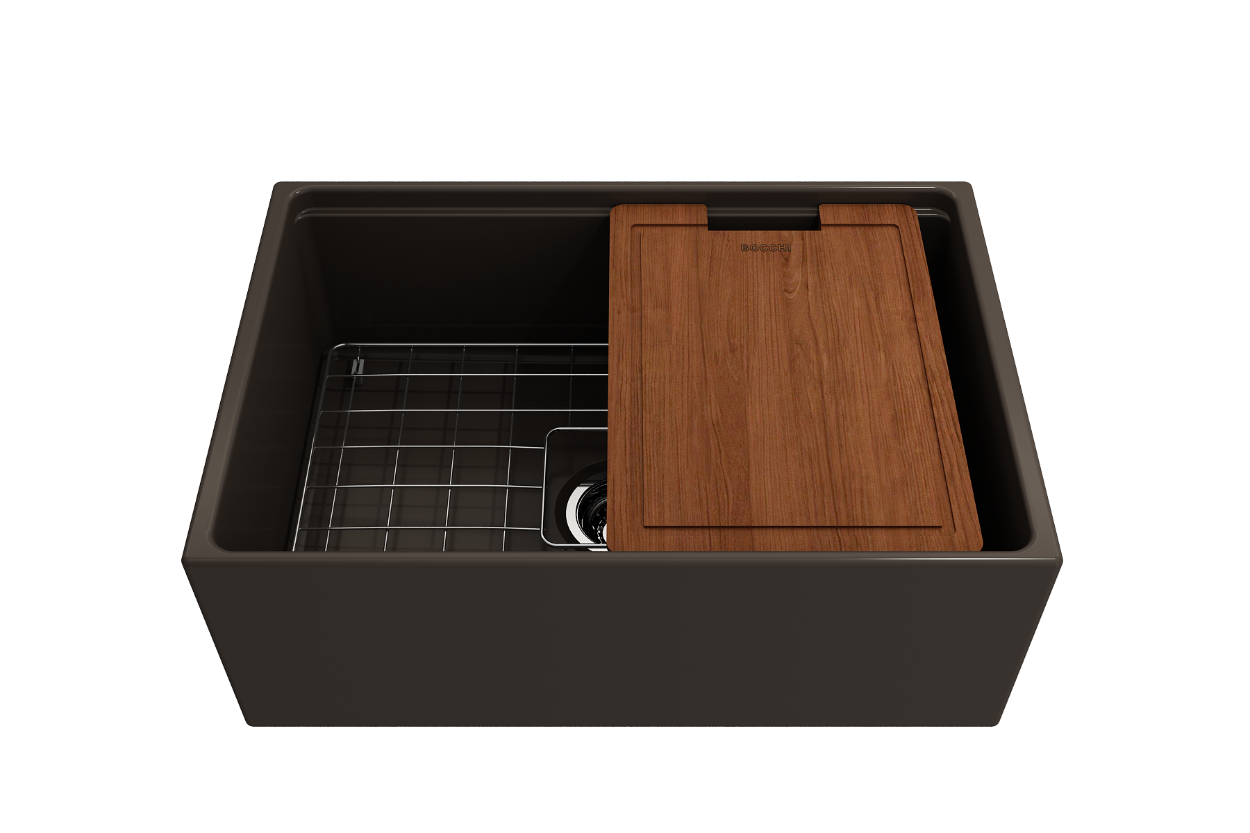 Contempo Step-Rim Apron Front Fireclay 27 in. Single Bowl Kitchen Sink with Integrated Work Station & Accessories 1628