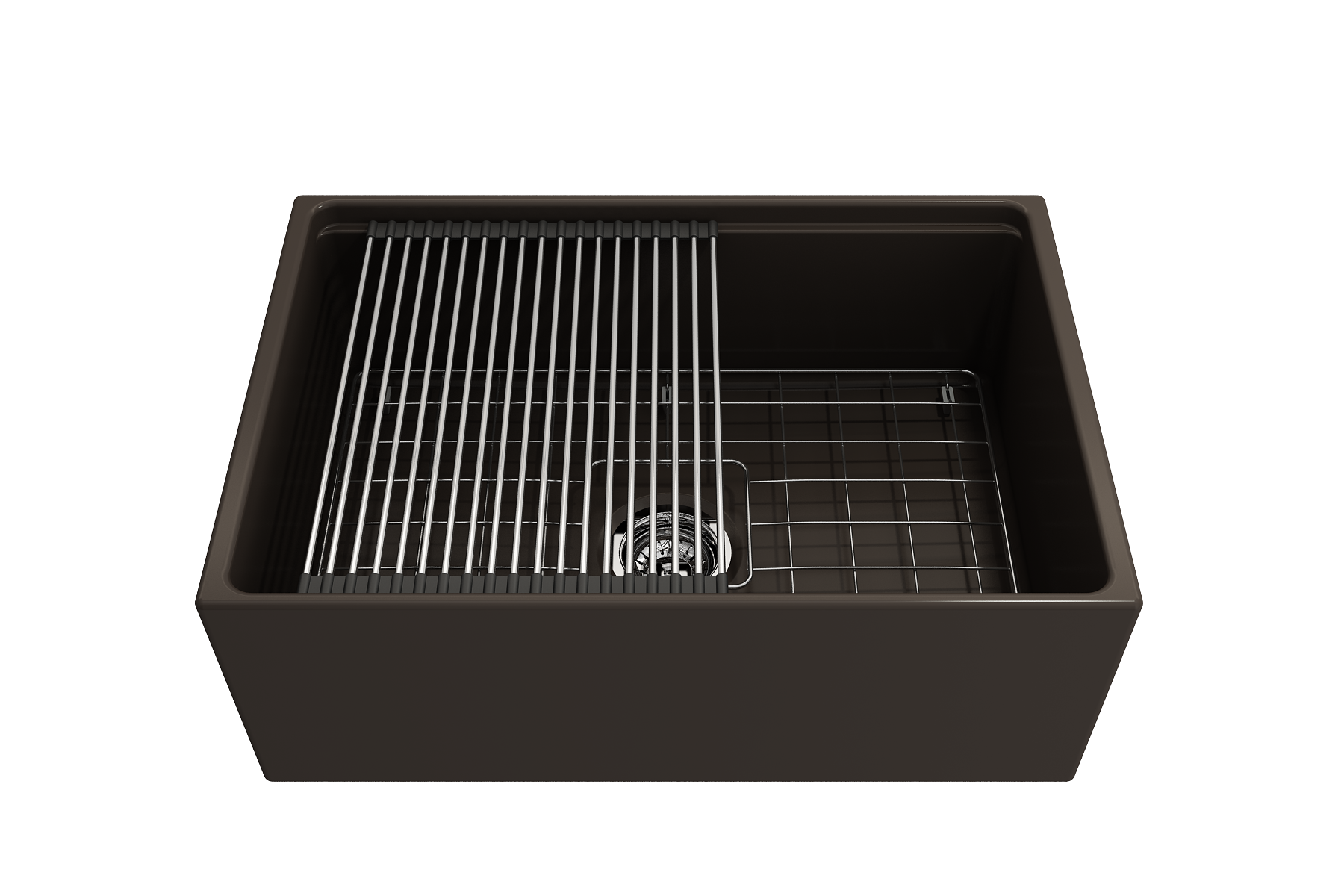 Contempo Step-Rim Apron Front Fireclay 27 in. Single Bowl Kitchen Sink with Integrated Work Station & Accessories 1628