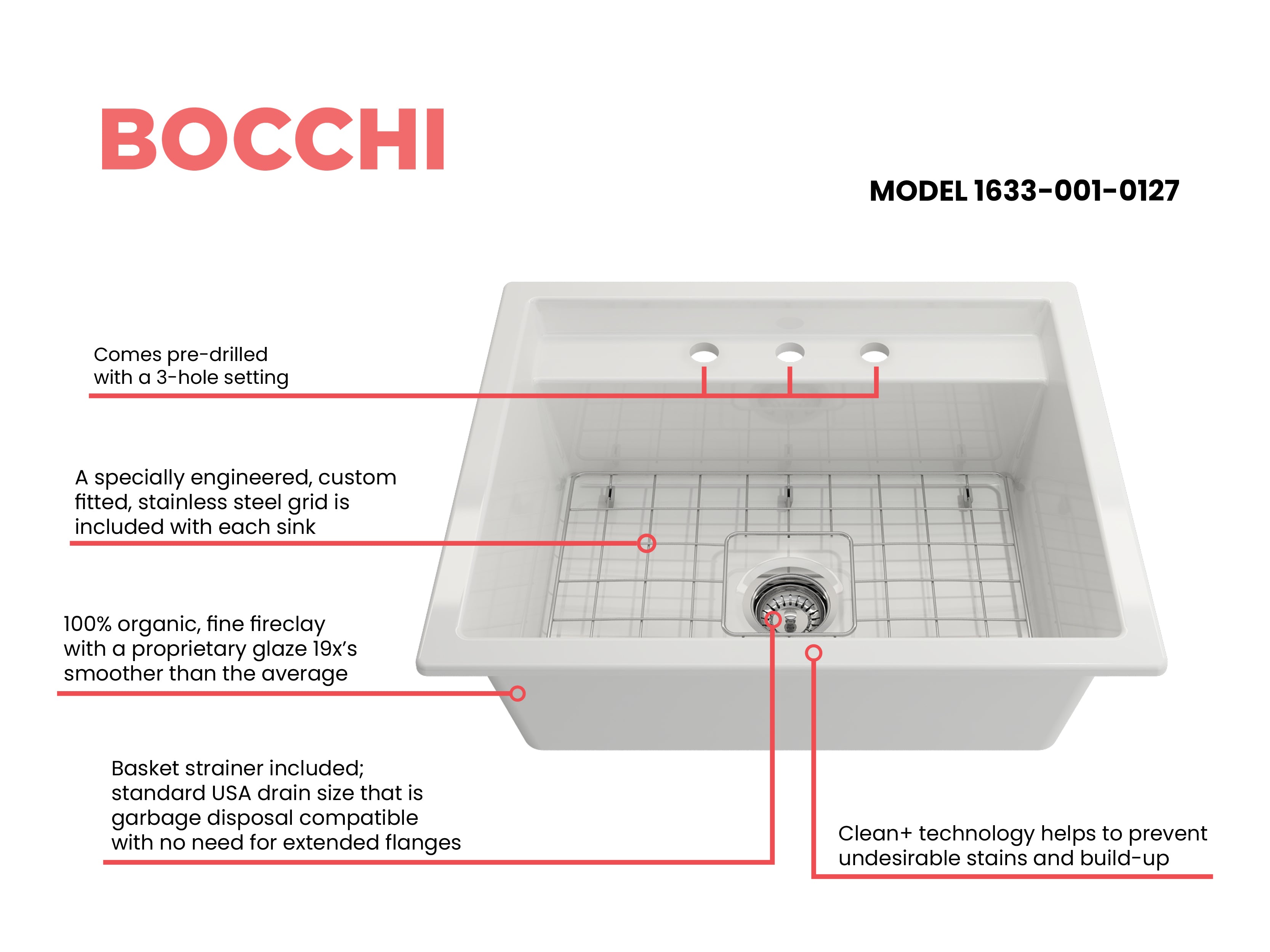 Baveno Hide-Away Workstation Fireclay 27 in. Single Bowl Kitchen Sink 3-hole with Accessories 1633