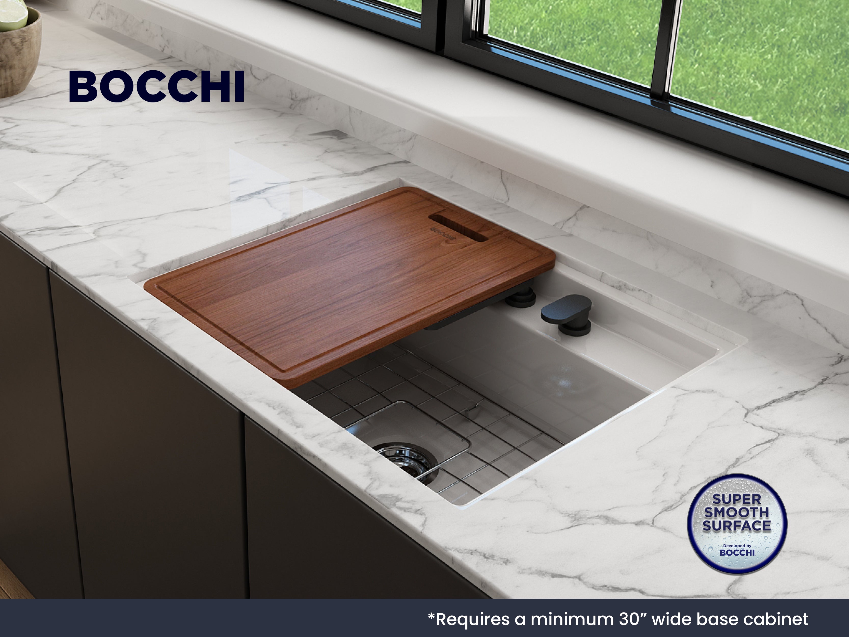 Baveno Hide-Away Workstation Fireclay 27 in. Single Bowl Kitchen Sink 3-hole with Accessories 1633