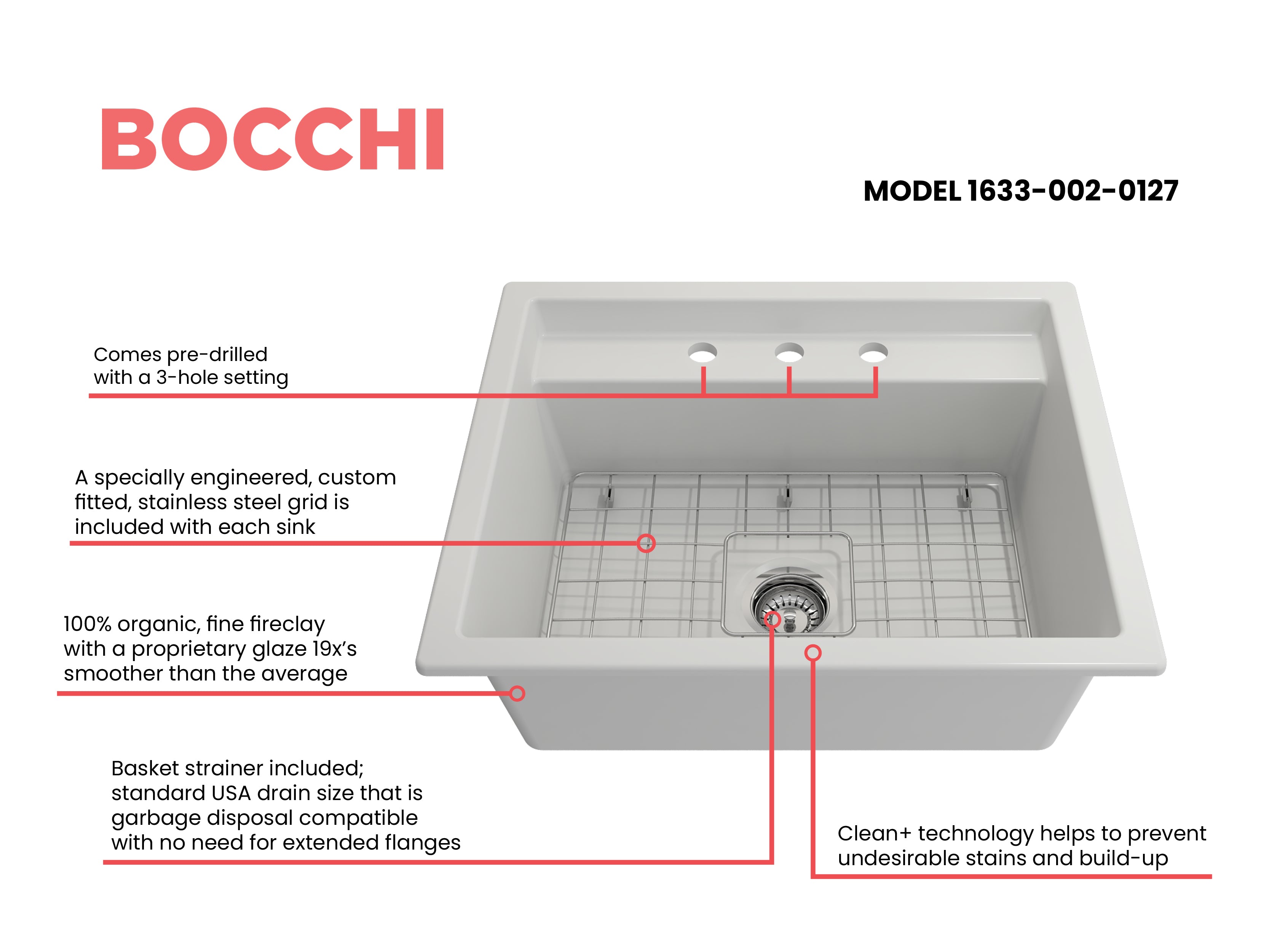 Baveno Hide-Away Workstation Fireclay 27 in. Single Bowl Kitchen Sink 3-hole with Accessories 1633