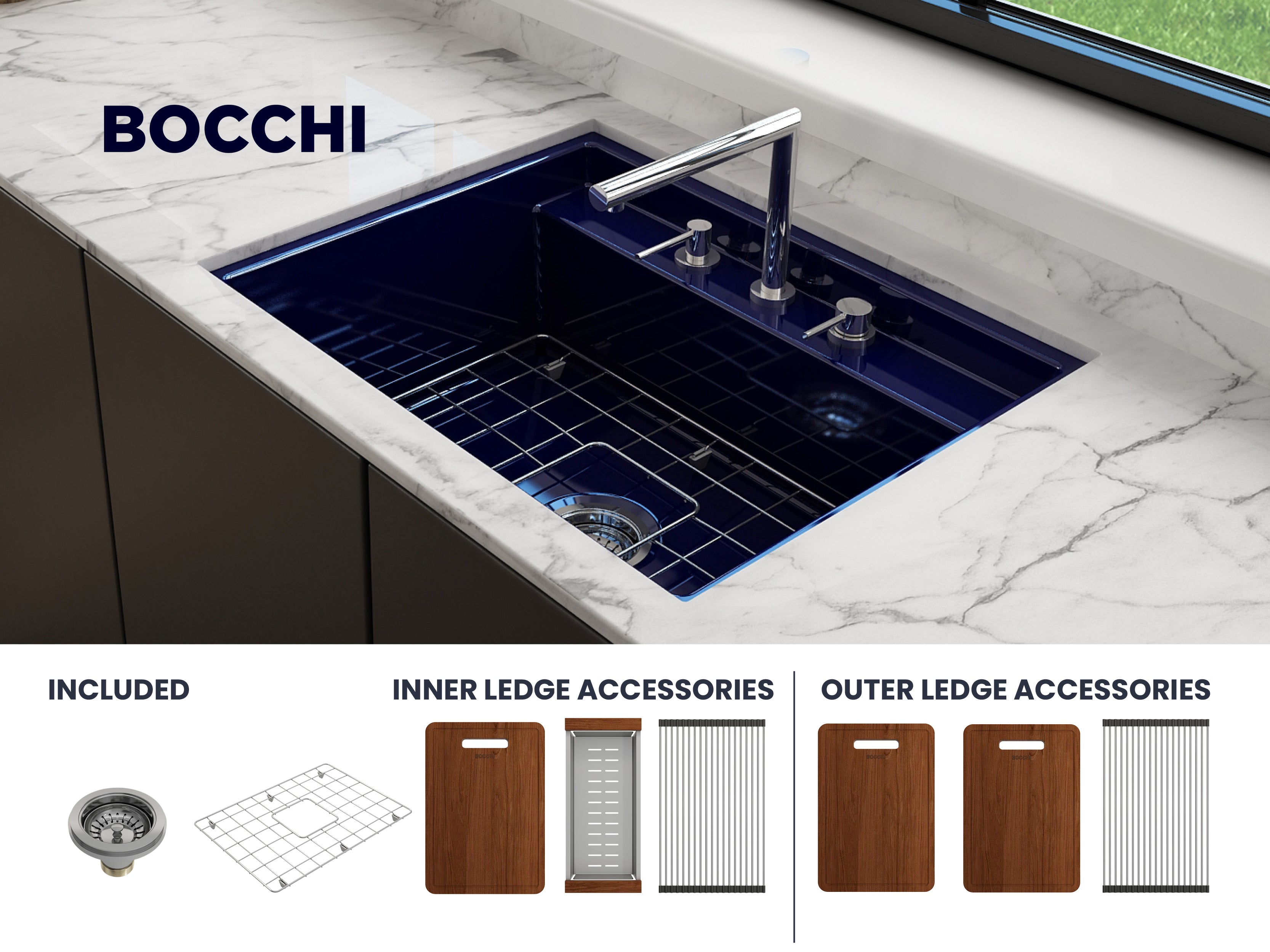 Baveno Hide-Away Workstation Fireclay 27 in. Single Bowl Kitchen Sink 3-hole with Accessories 1633