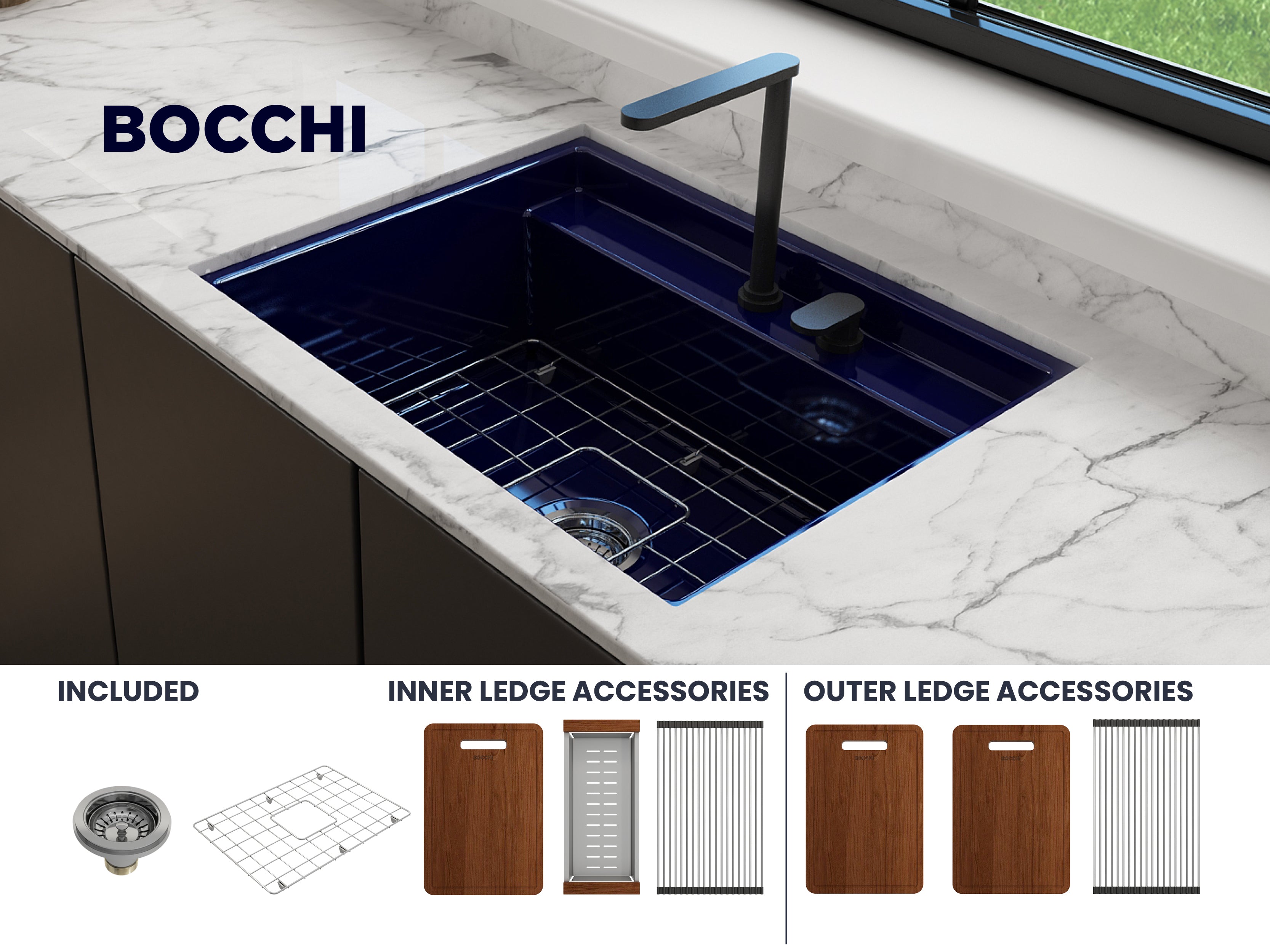 Baveno Hide-Away Workstation Fireclay 27 in. Single Bowl Kitchen Sink 3-hole with Accessories 1633