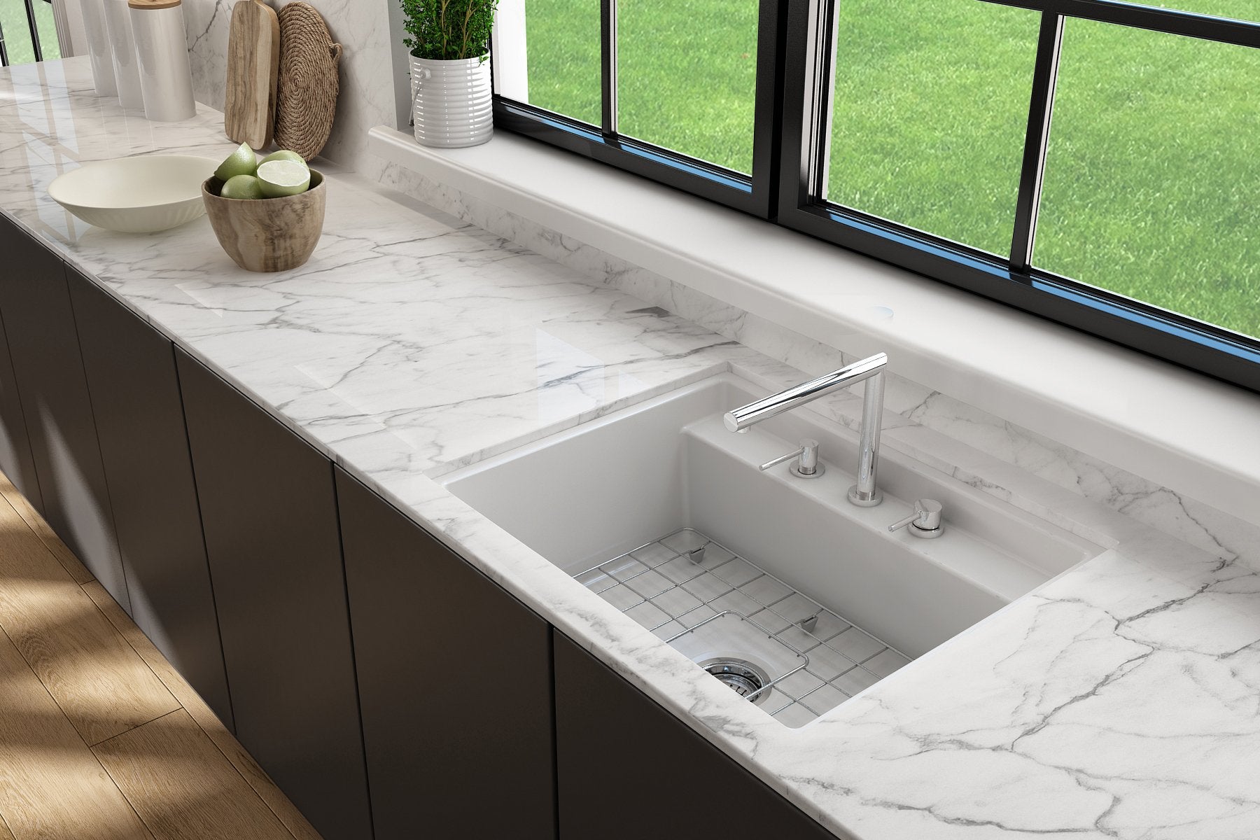 Baveno Hide-Away Workstation Fireclay 27 in. Single Bowl Kitchen Sink 3-hole with Accessories 1633