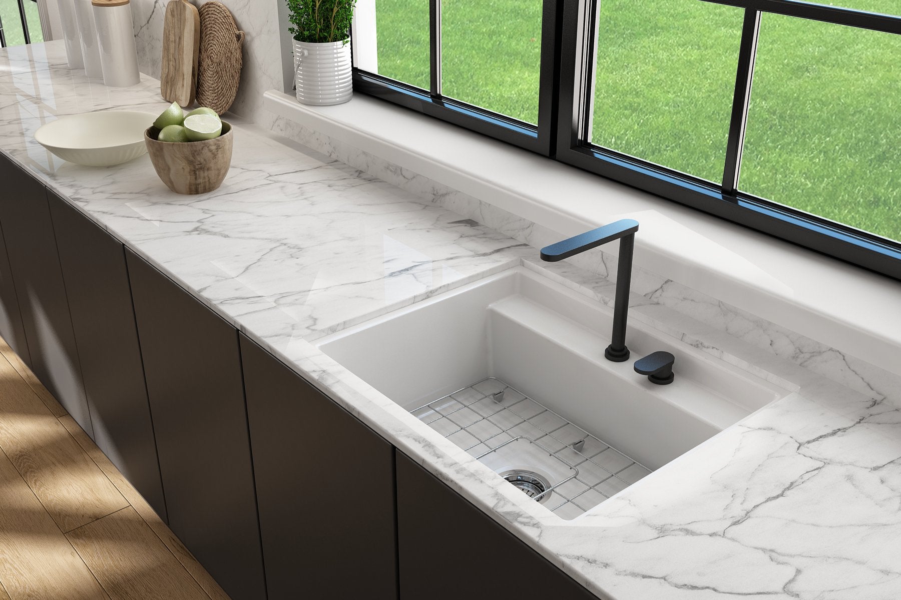 Baveno Hide-Away Workstation Fireclay 27 in. Single Bowl Kitchen Sink 3-hole with Accessories 1633