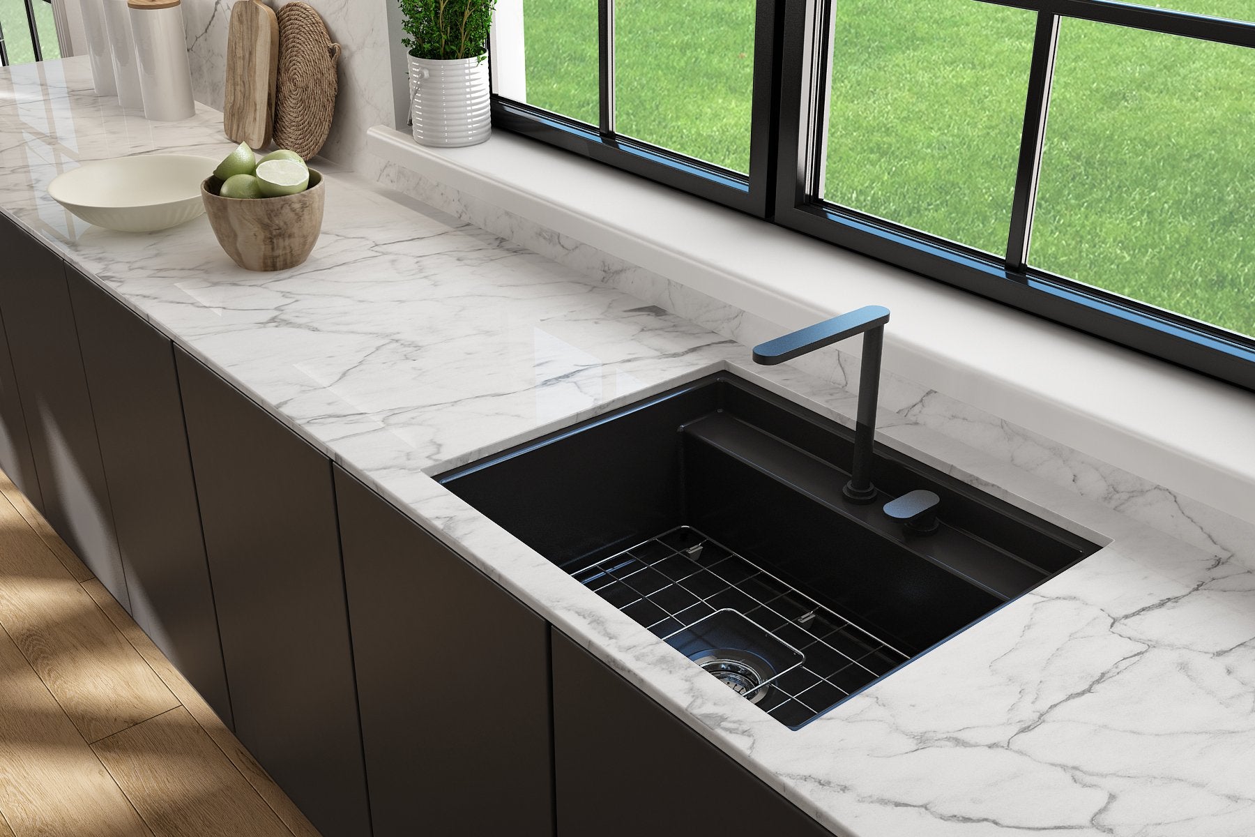 Baveno Hide-Away Workstation Fireclay 27 in. Single Bowl Kitchen Sink 3-hole with Accessories 1633