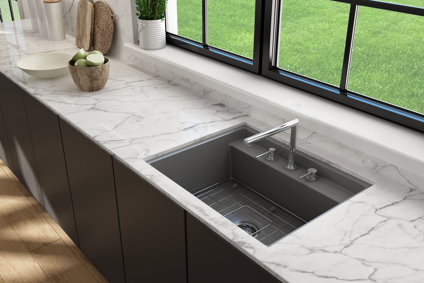 Baveno Hide-Away Workstation Fireclay 27 in. Single Bowl Kitchen Sink 3-hole with Accessories 1633