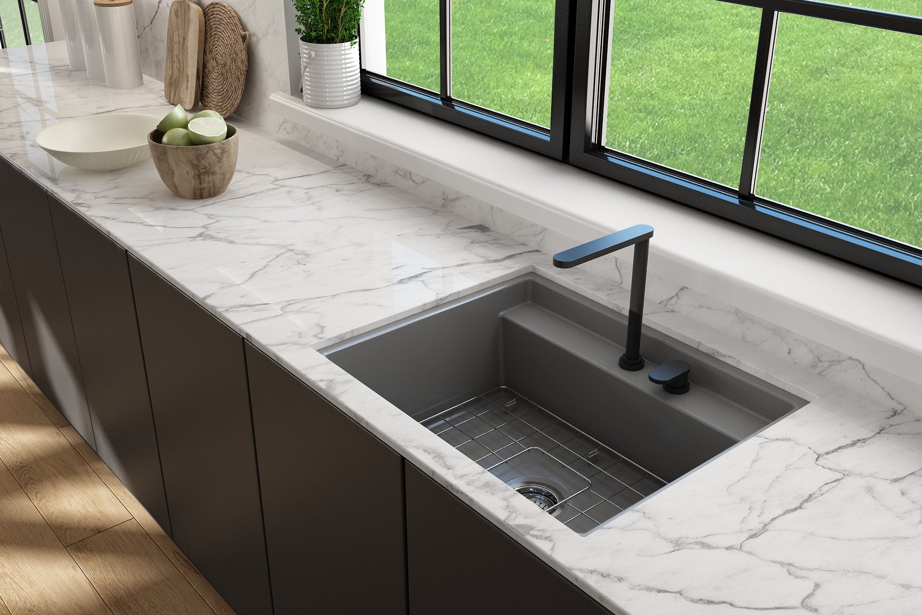 Baveno Hide-Away Workstation Fireclay 27 in. Single Bowl Kitchen Sink 3-hole with Accessories 1633