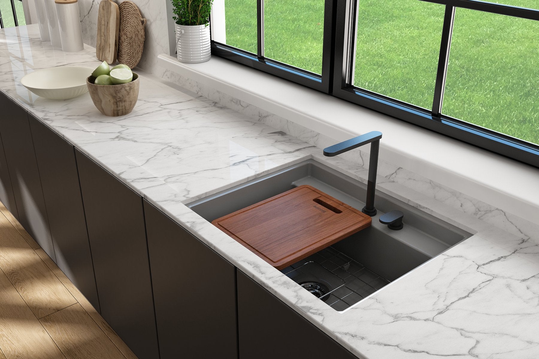 Baveno Hide-Away Workstation Fireclay 27 in. Single Bowl Kitchen Sink 3-hole with Accessories 1633