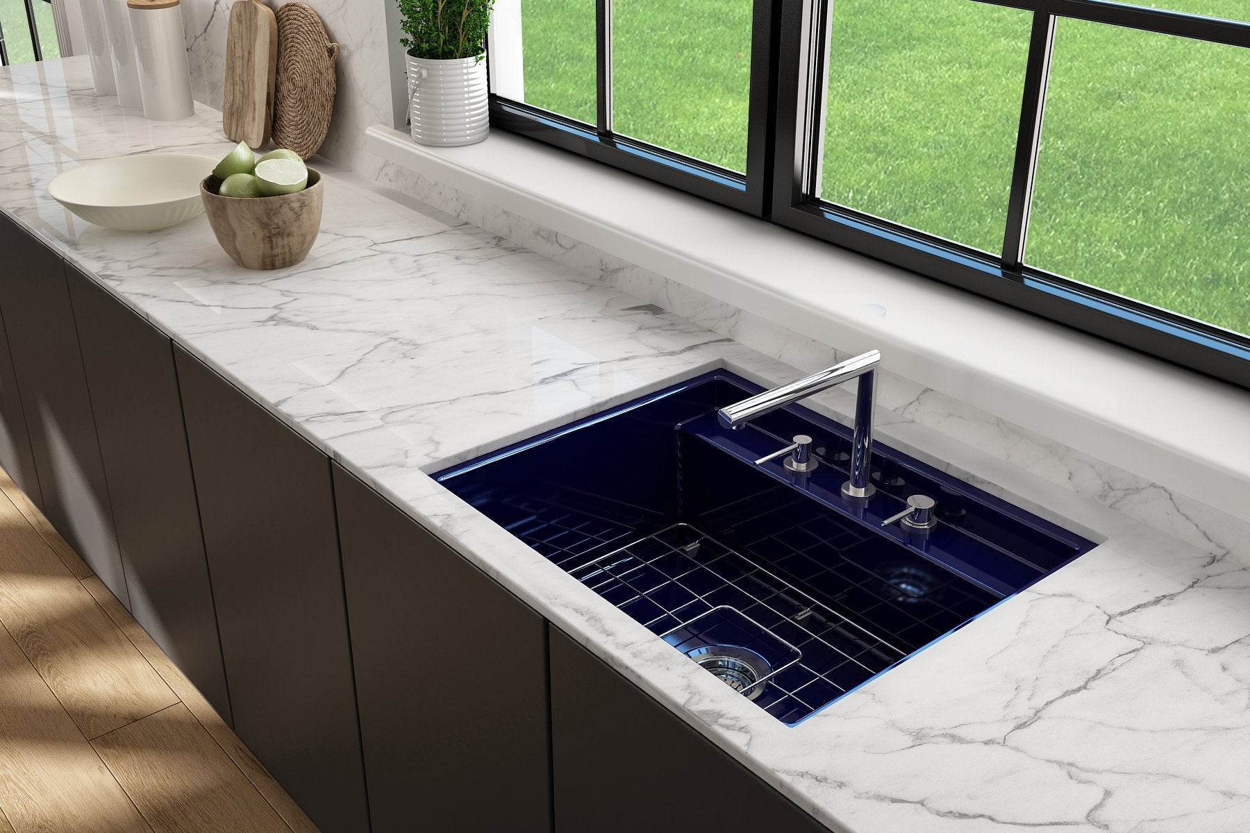 Baveno Hide-Away Workstation Fireclay 27 in. Single Bowl Kitchen Sink 3-hole with Accessories 1633