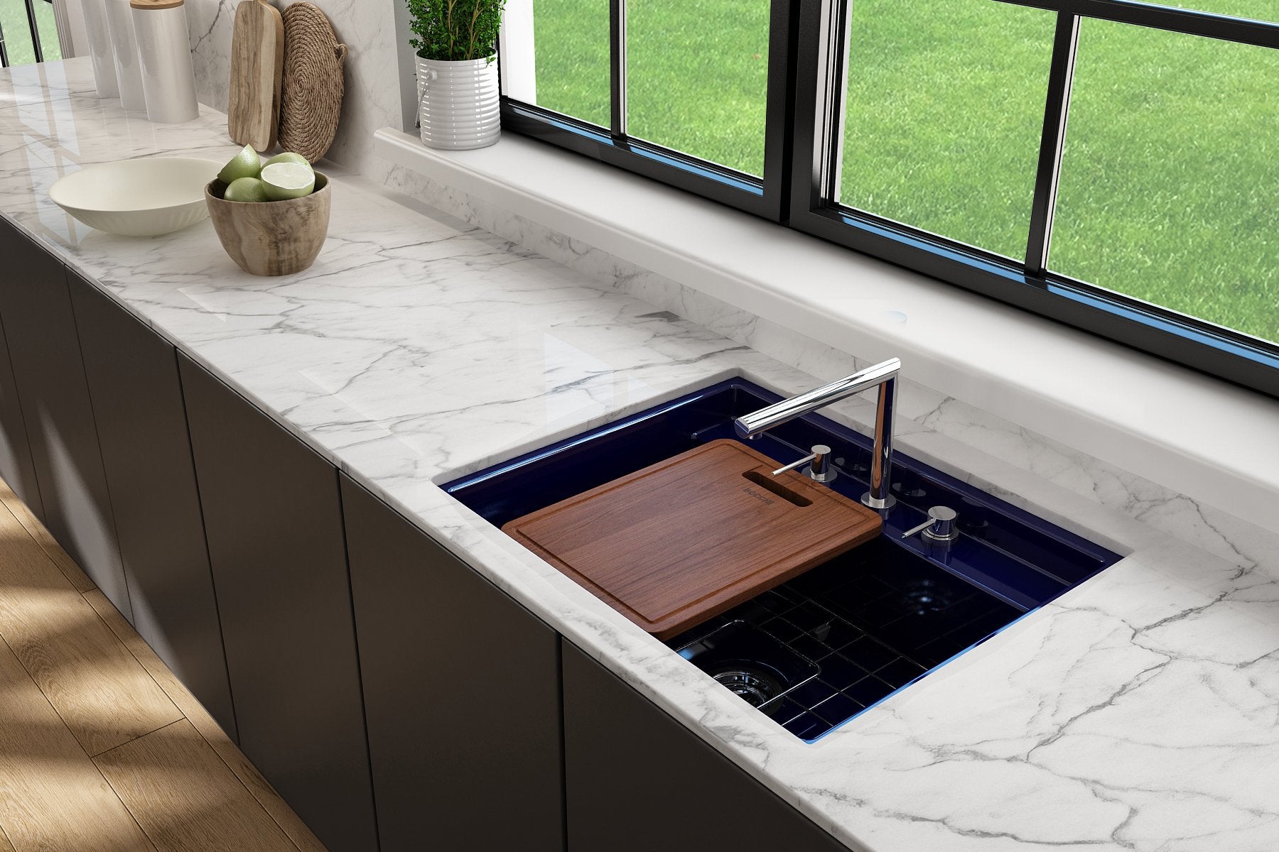 Baveno Hide-Away Workstation Fireclay 27 in. Single Bowl Kitchen Sink 3-hole with Accessories 1633