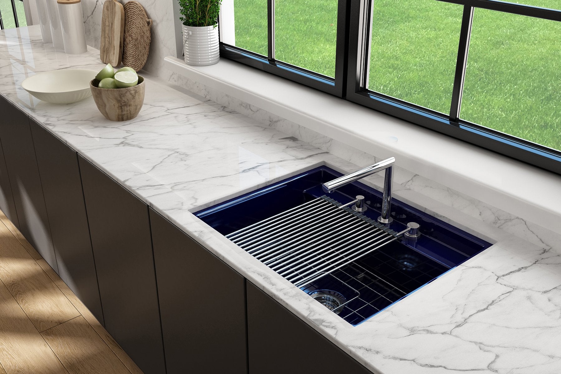 Baveno Hide-Away Workstation Fireclay 27 in. Single Bowl Kitchen Sink 3-hole with Accessories 1633