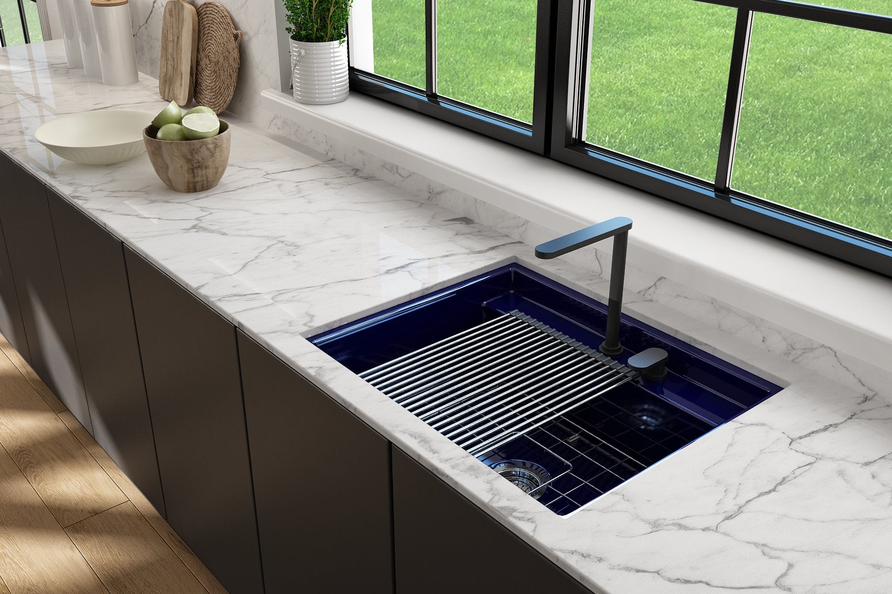 Baveno Hide-Away Workstation Fireclay 27 in. Single Bowl Kitchen Sink 3-hole with Accessories 1633