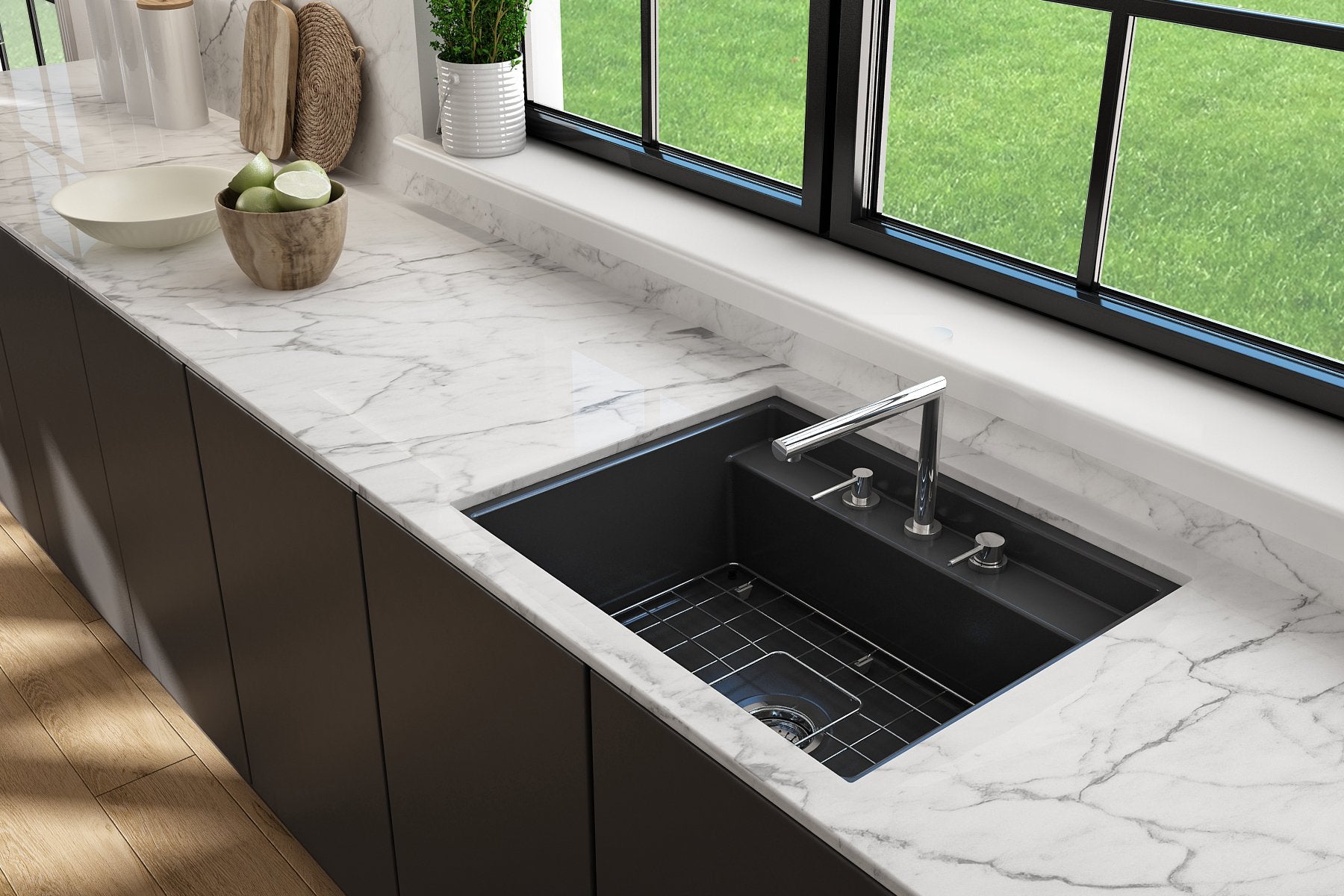 Baveno Hide-Away Workstation Fireclay 27 in. Single Bowl Kitchen Sink 3-hole with Accessories 1633