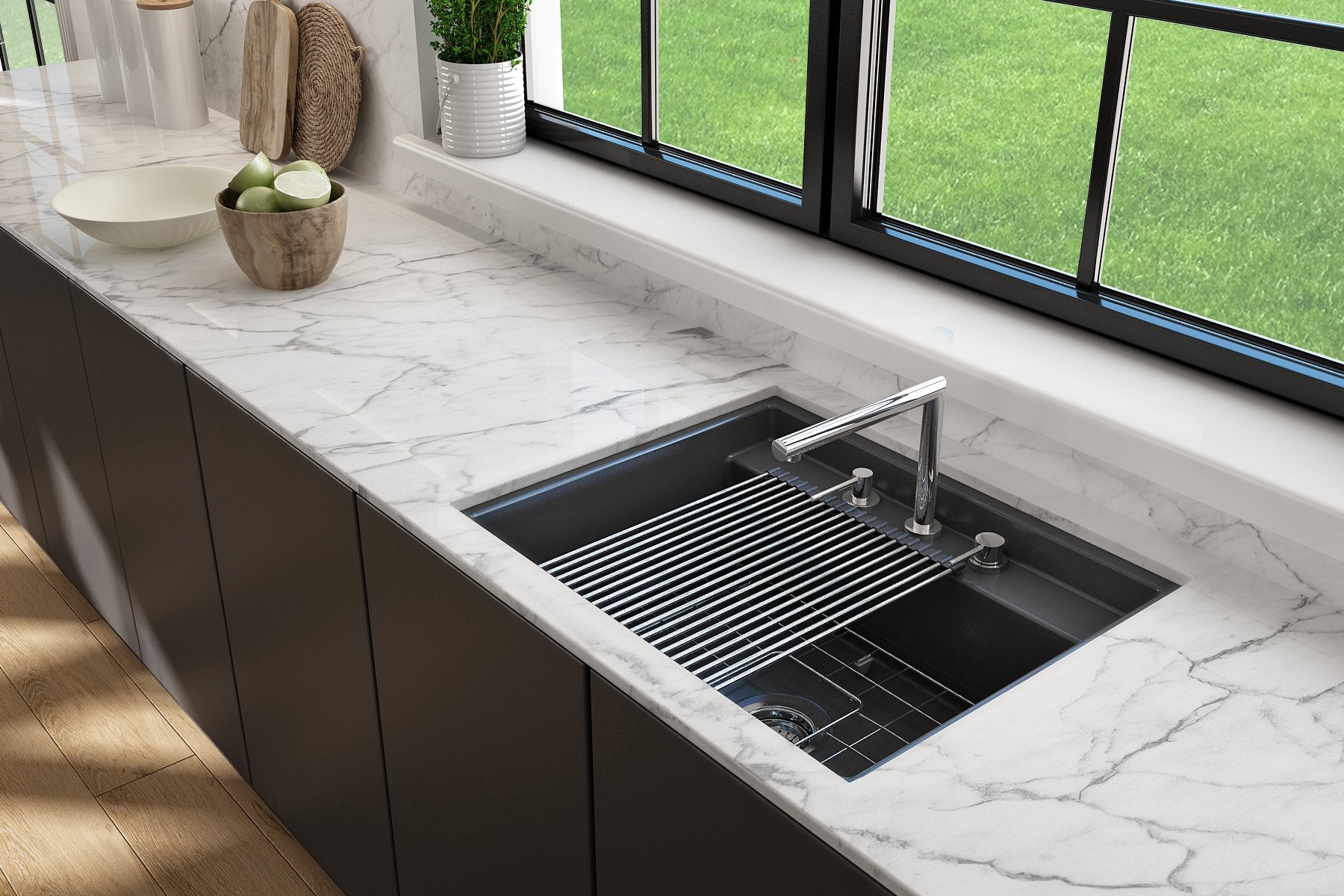 Baveno Hide-Away Workstation Fireclay 27 in. Single Bowl Kitchen Sink 3-hole with Accessories 1633