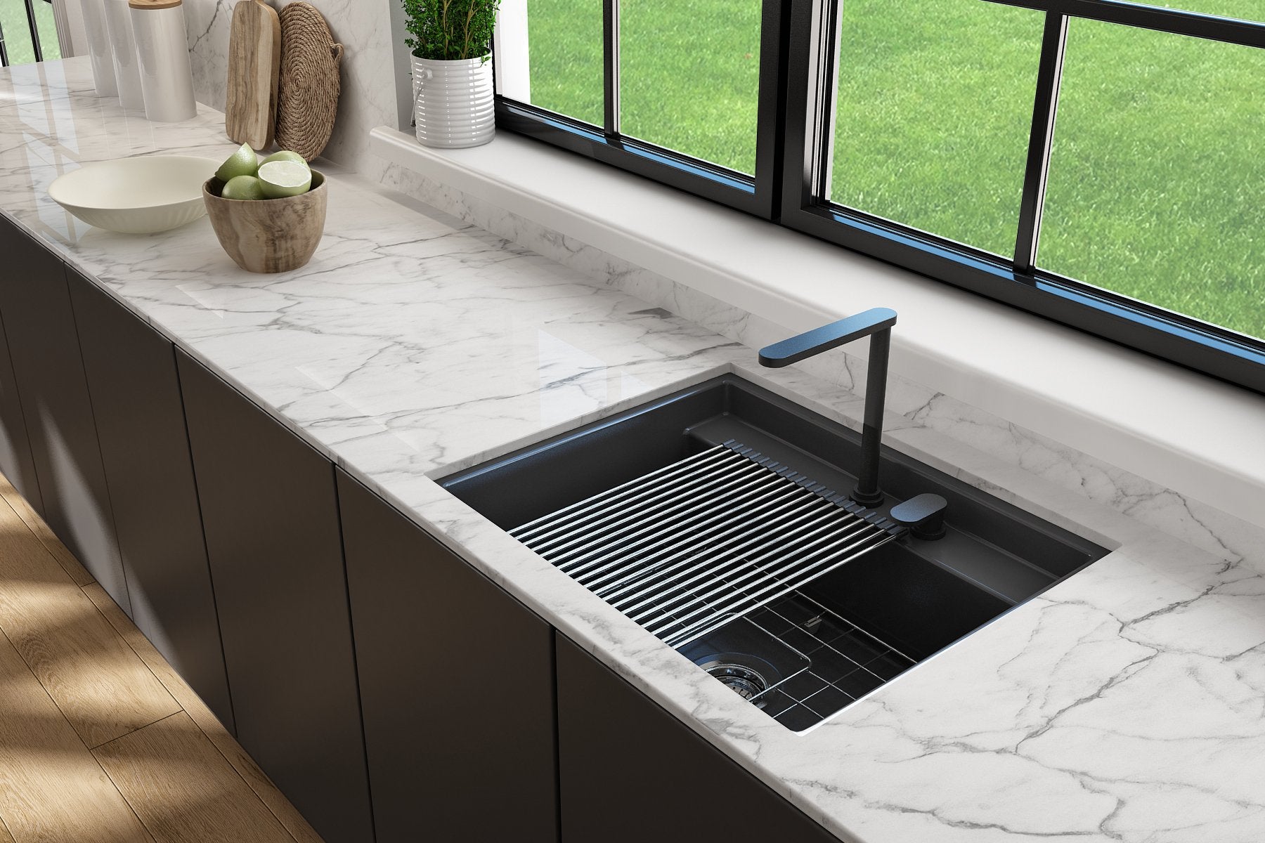 Baveno Hide-Away Workstation Fireclay 27 in. Single Bowl Kitchen Sink 3-hole with Accessories 1633