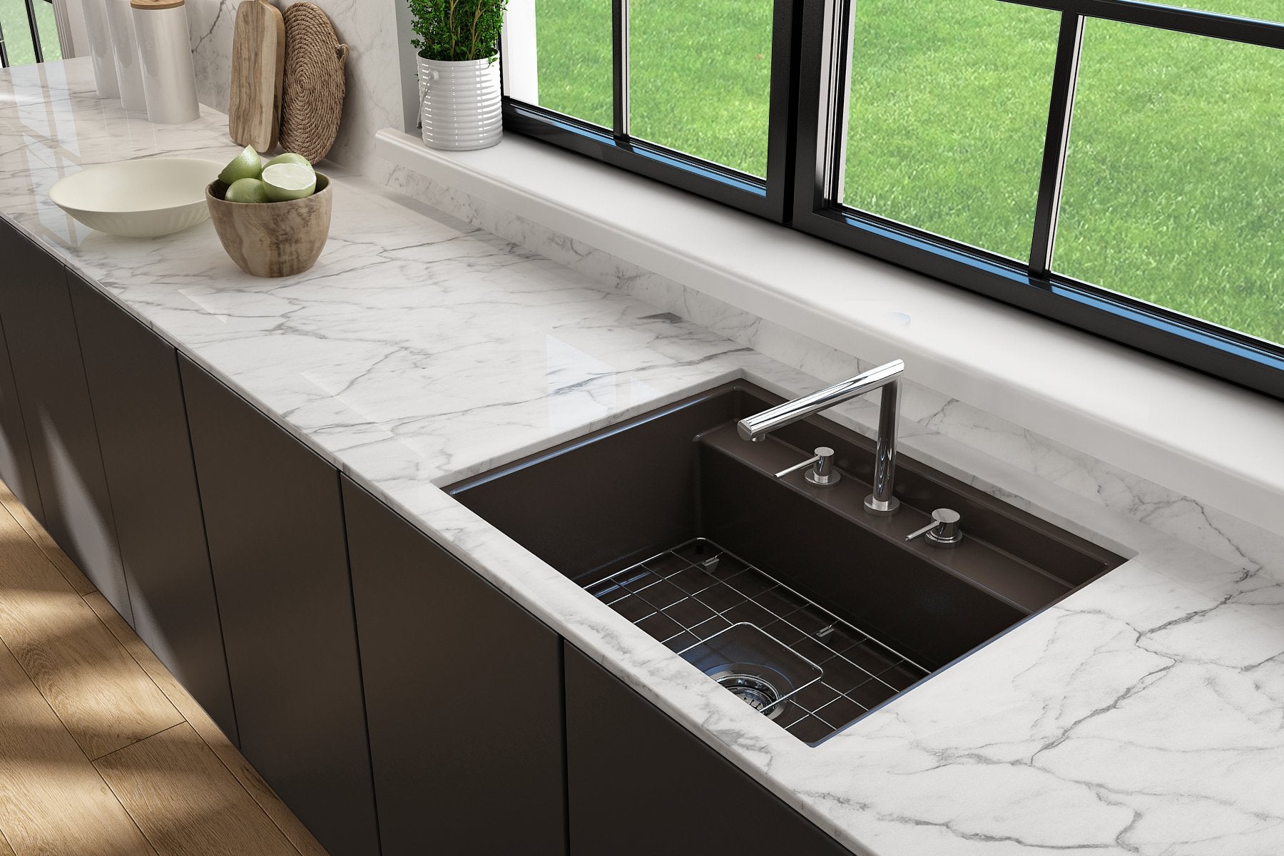 Baveno Hide-Away Workstation Fireclay 27 in. Single Bowl Kitchen Sink 3-hole with Accessories 1633