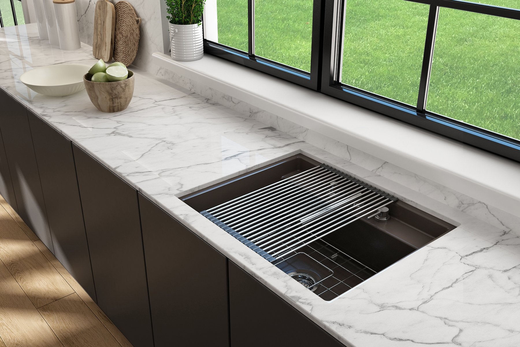 Baveno Hide-Away Workstation Fireclay 27 in. Single Bowl Kitchen Sink 3-hole with Accessories 1633