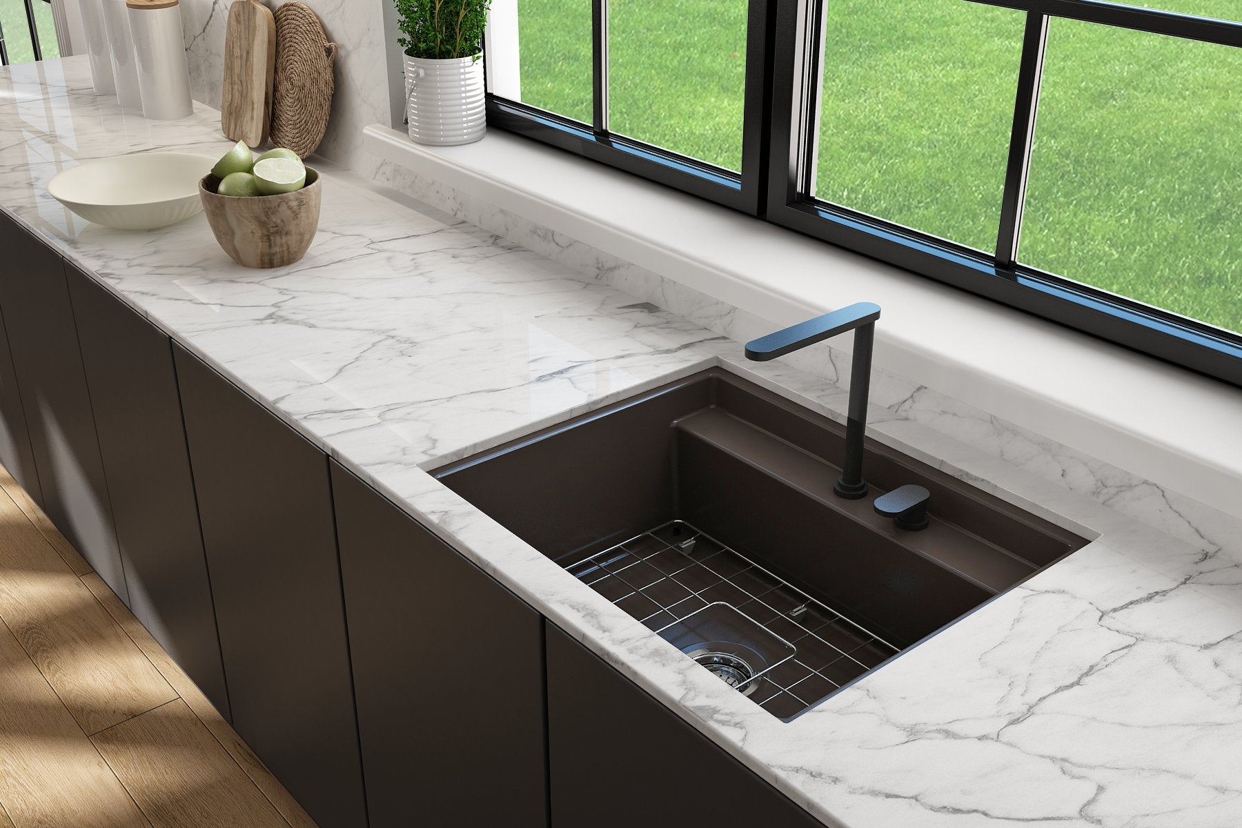 Baveno Hide-Away Workstation Fireclay 27 in. Single Bowl Kitchen Sink 3-hole with Accessories 1633