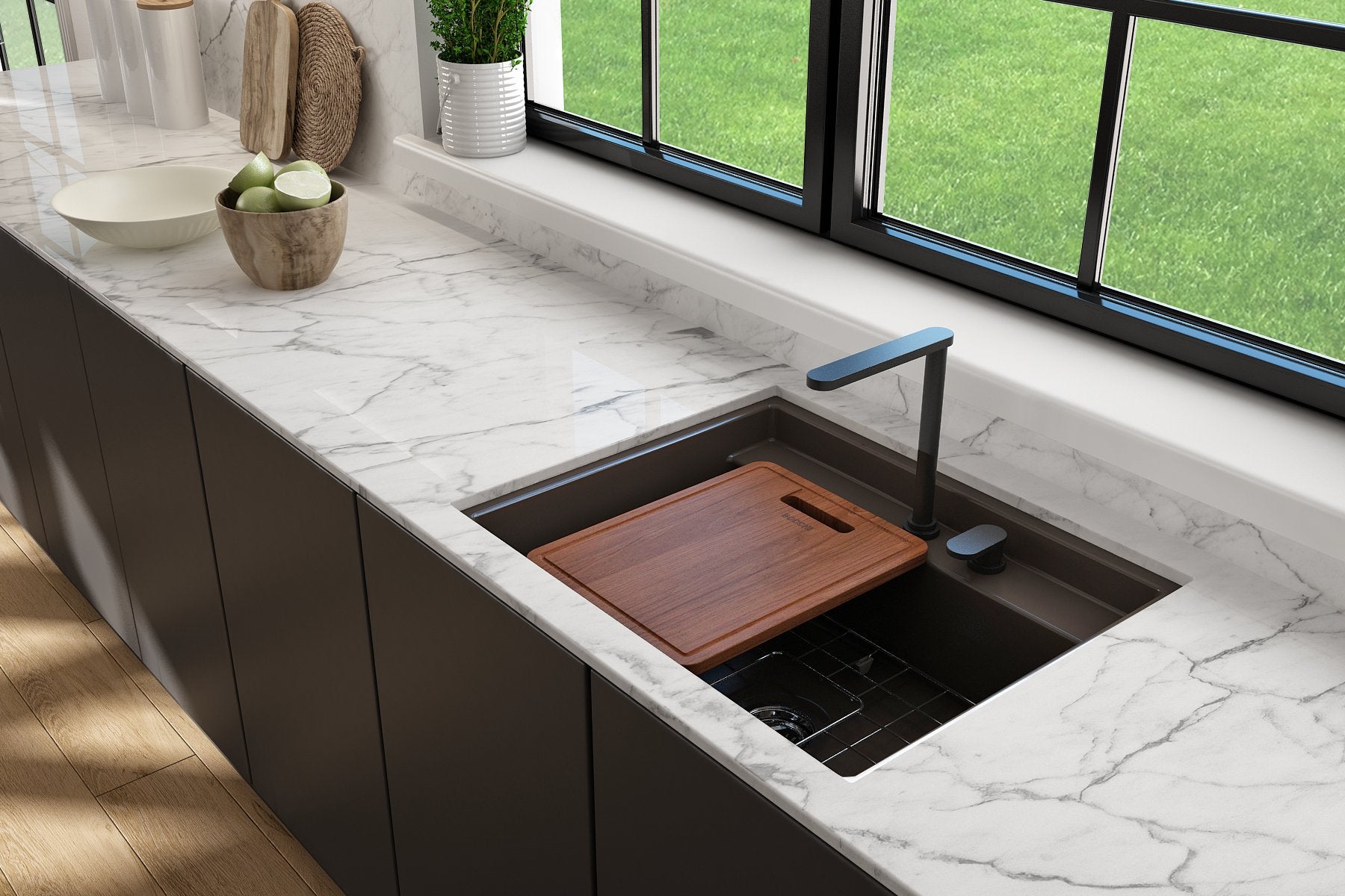 Baveno Hide-Away Workstation Fireclay 27 in. Single Bowl Kitchen Sink 3-hole with Accessories 1633