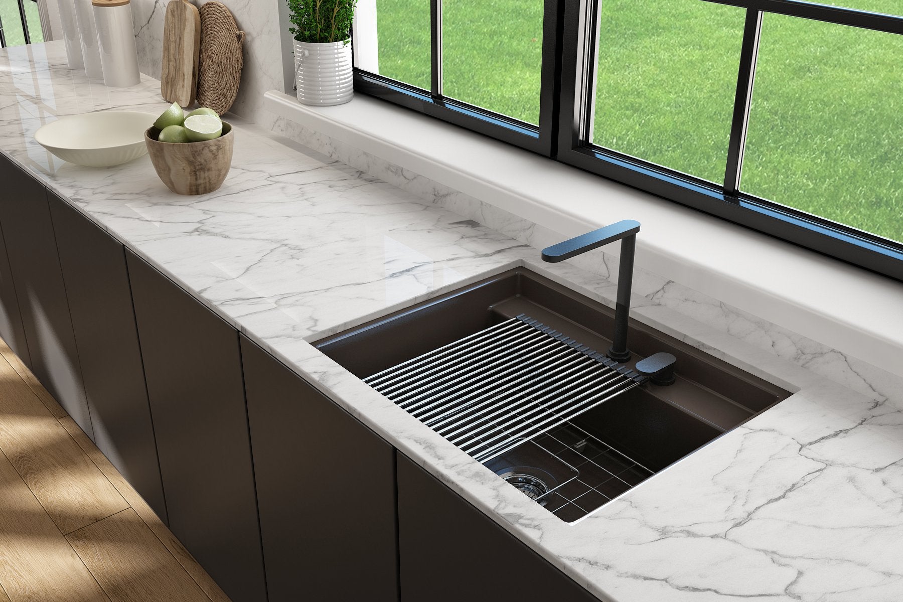 Baveno Hide-Away Workstation Fireclay 27 in. Single Bowl Kitchen Sink 3-hole with Accessories 1633