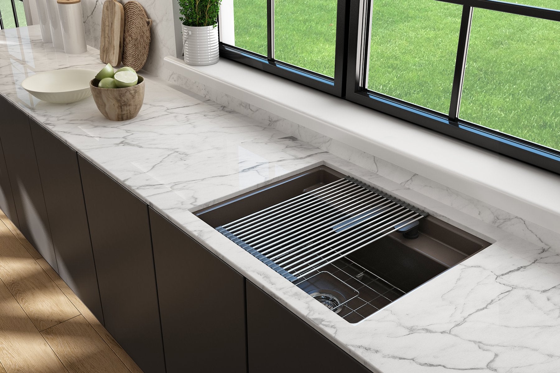 Baveno Hide-Away Workstation Fireclay 27 in. Single Bowl Kitchen Sink 3-hole with Accessories 1633