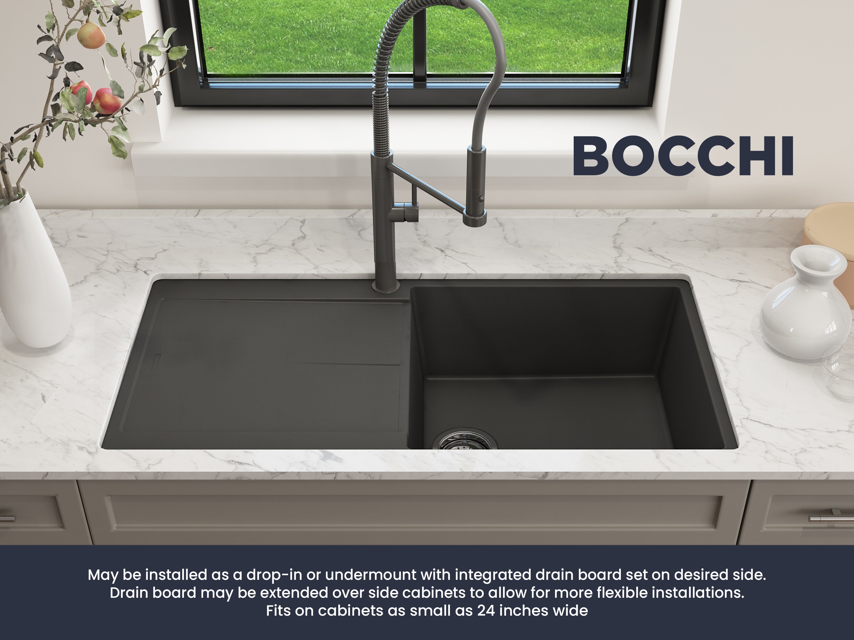 Levanzo Dual-Mount 20 in. Single Bowl with extended/reversible Drain Board Granite Composite Kitchen Sink 1635