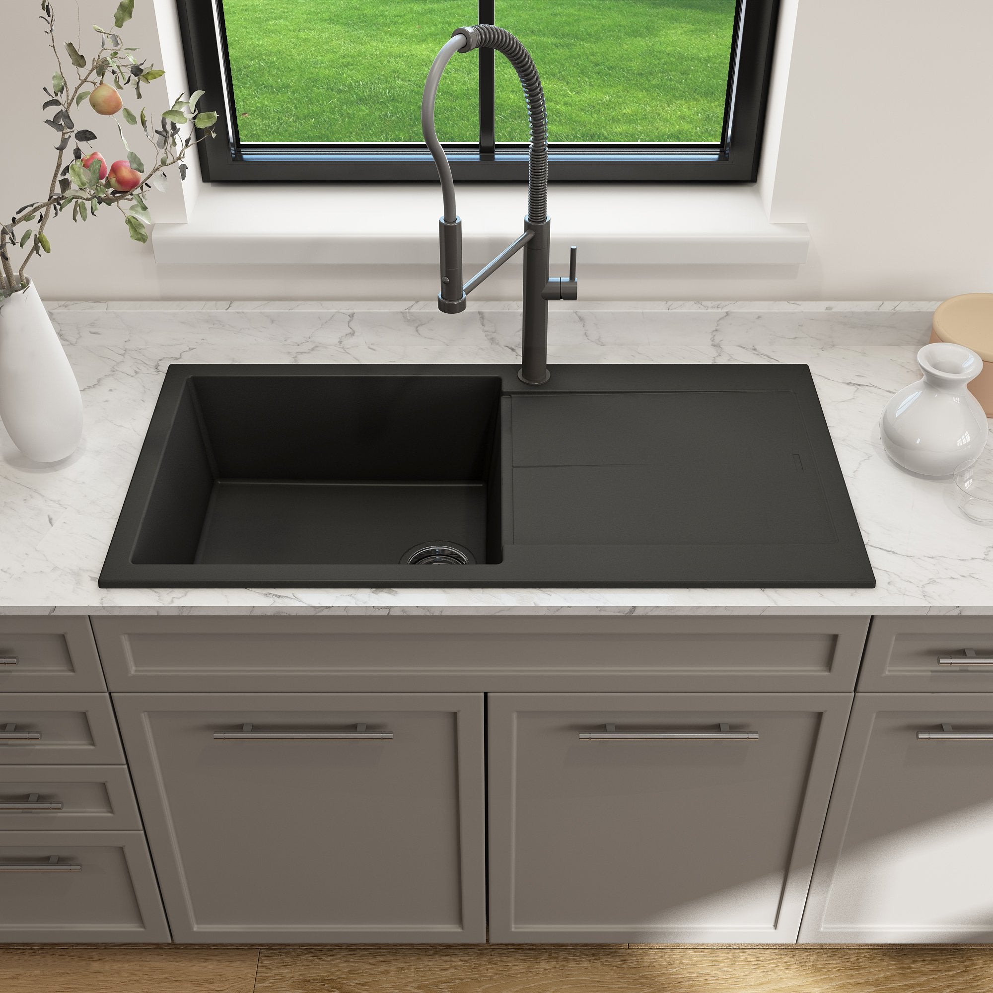 Levanzo Dual-Mount 20 in. Single Bowl with extended/reversible Drain Board Granite Composite Kitchen Sink 1635