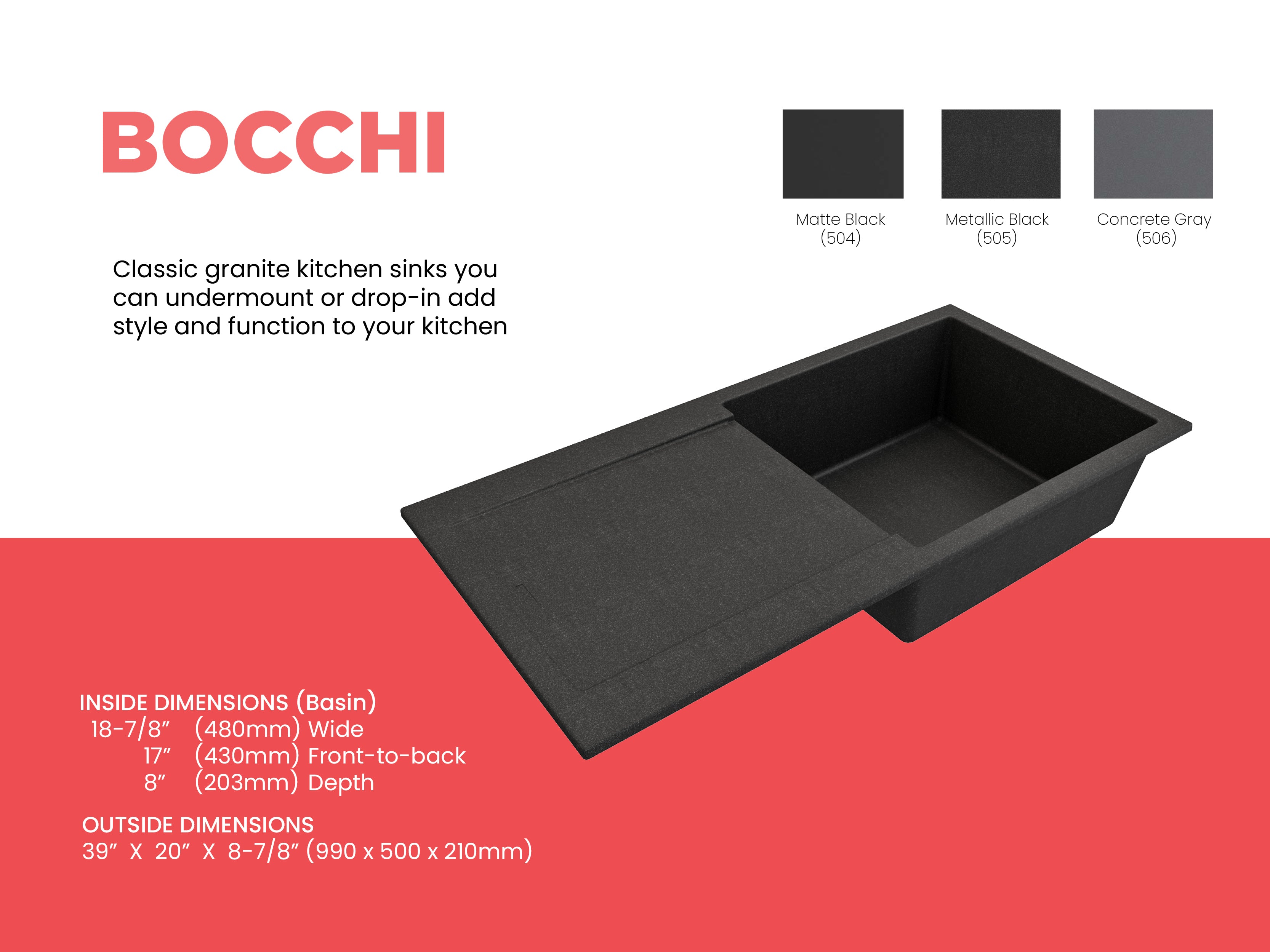 Levanzo Dual-Mount 20 in. Single Bowl with extended/reversible Drain Board Granite Composite Kitchen Sink 1635