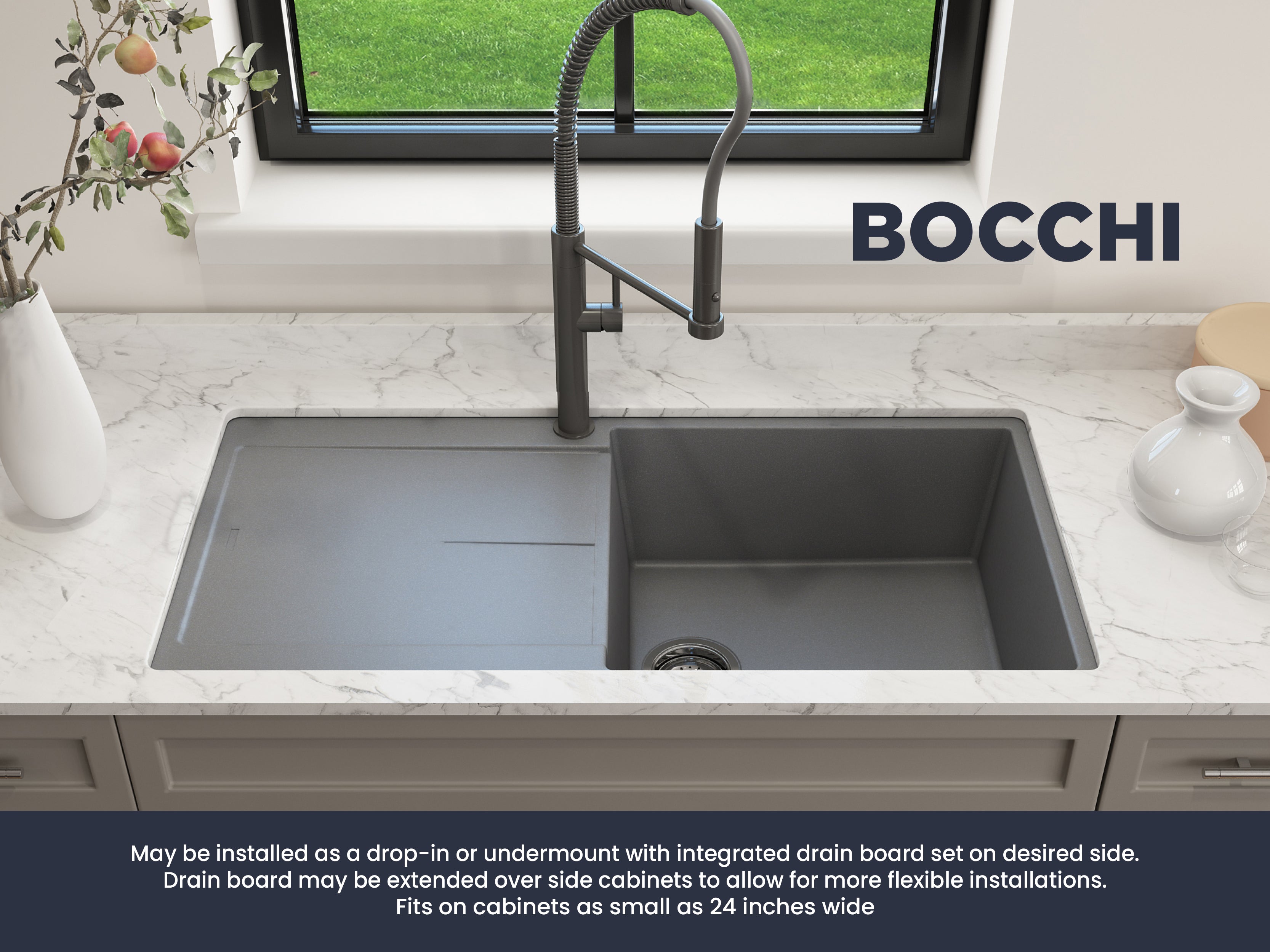 Levanzo Dual-Mount 20 in. Single Bowl with extended/reversible Drain Board Granite Composite Kitchen Sink 1635