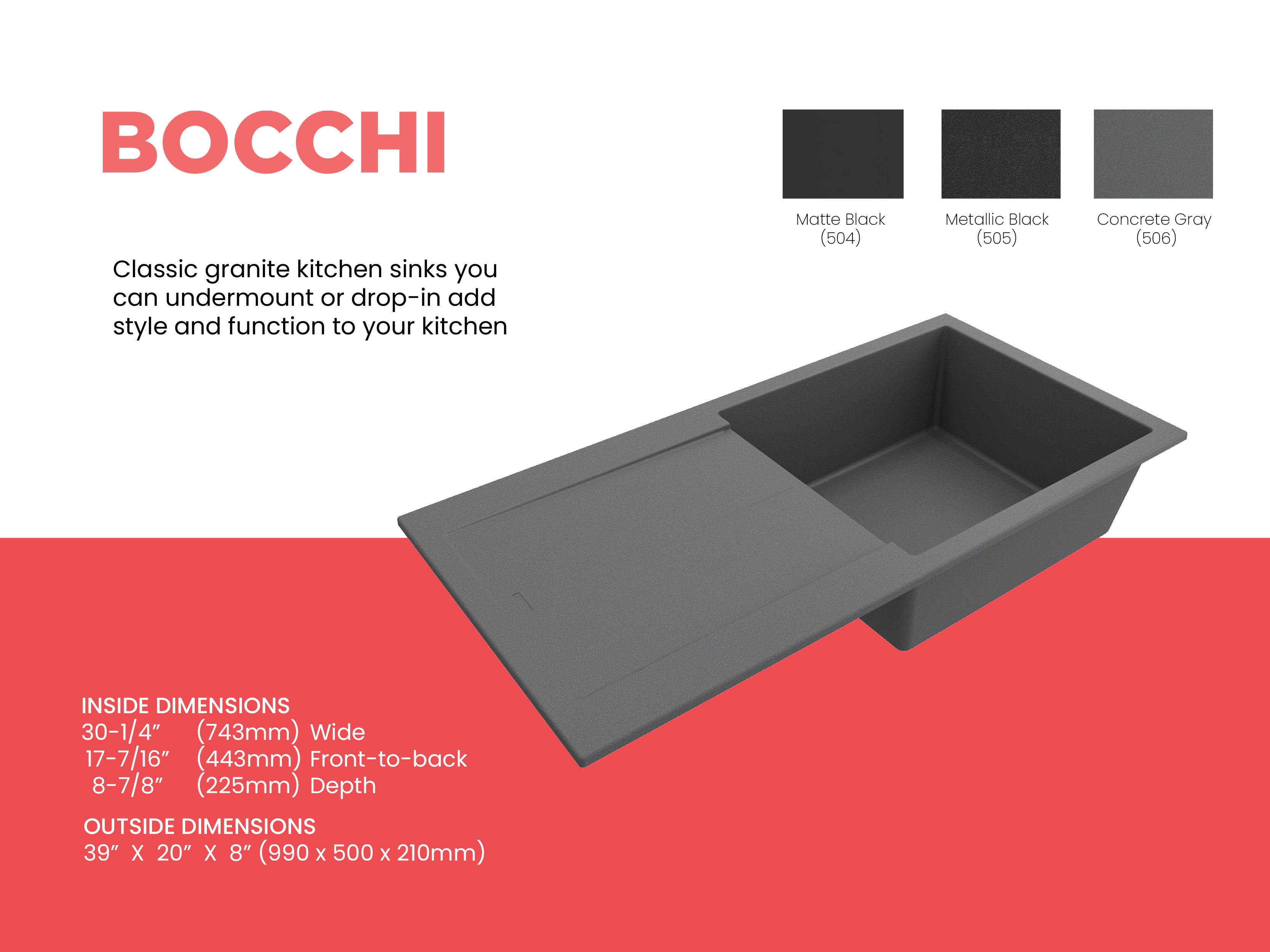 Levanzo Dual-Mount 20 in. Single Bowl with extended/reversible Drain Board Granite Composite Kitchen Sink 1635