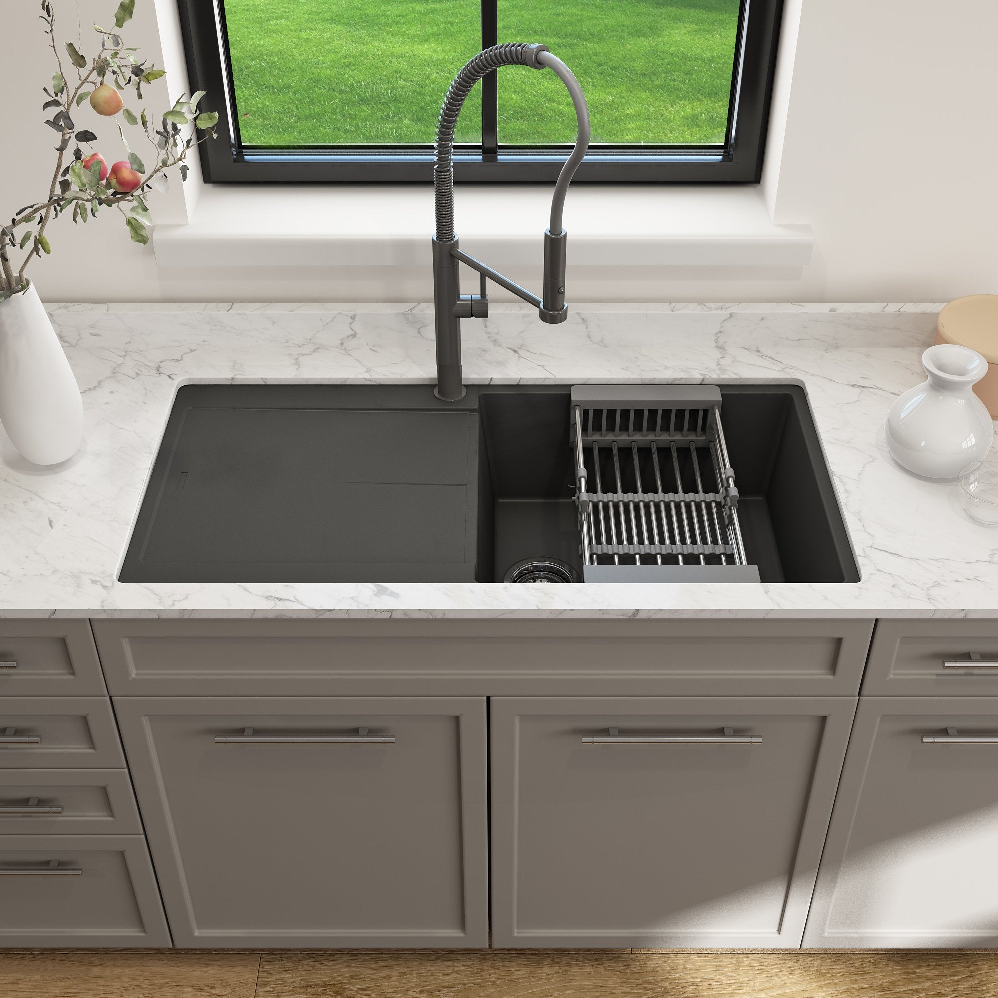 Levanzo Dual-Mount 20 in. Single Bowl with extended/reversible Drain Board Granite Composite Kitchen Sink 1635
