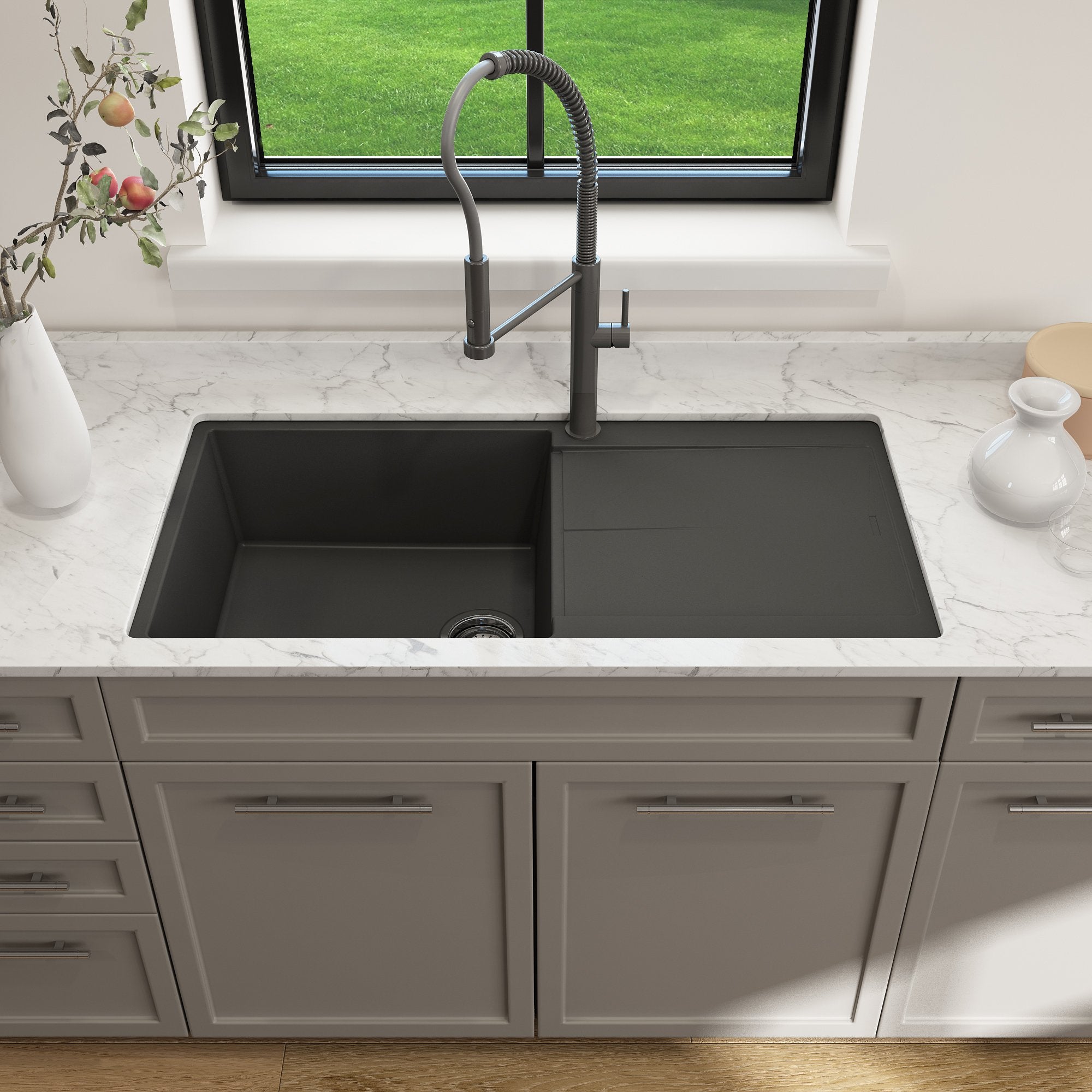 Levanzo Dual-Mount 20 in. Single Bowl with extended/reversible Drain Board Granite Composite Kitchen Sink 1635