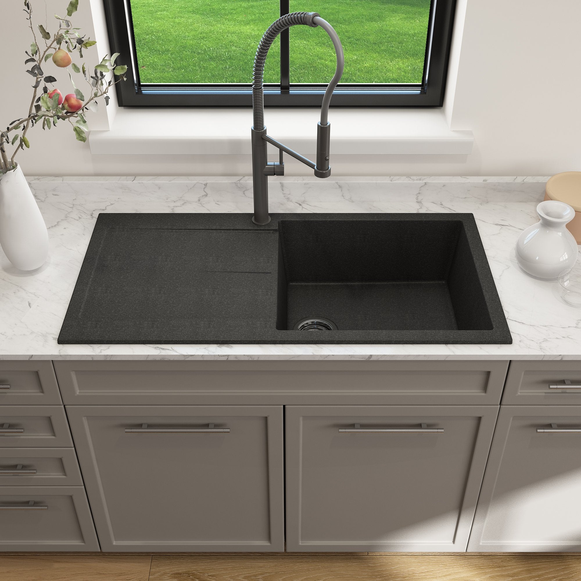 Levanzo Dual-Mount 20 in. Single Bowl with extended/reversible Drain Board Granite Composite Kitchen Sink 1635