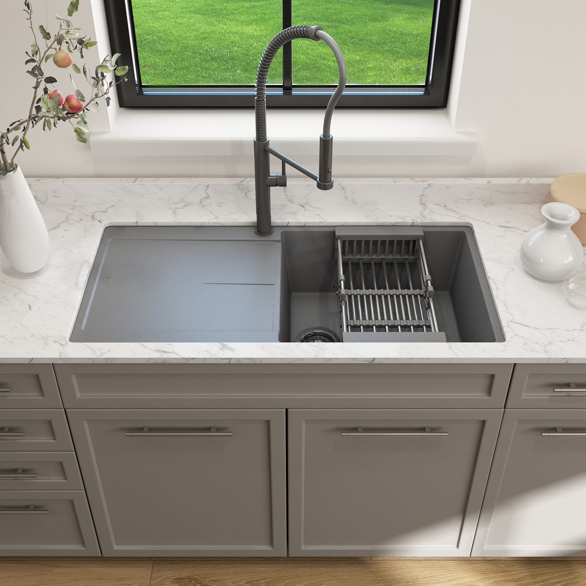 Levanzo Dual-Mount 20 in. Single Bowl with extended/reversible Drain Board Granite Composite Kitchen Sink 1635