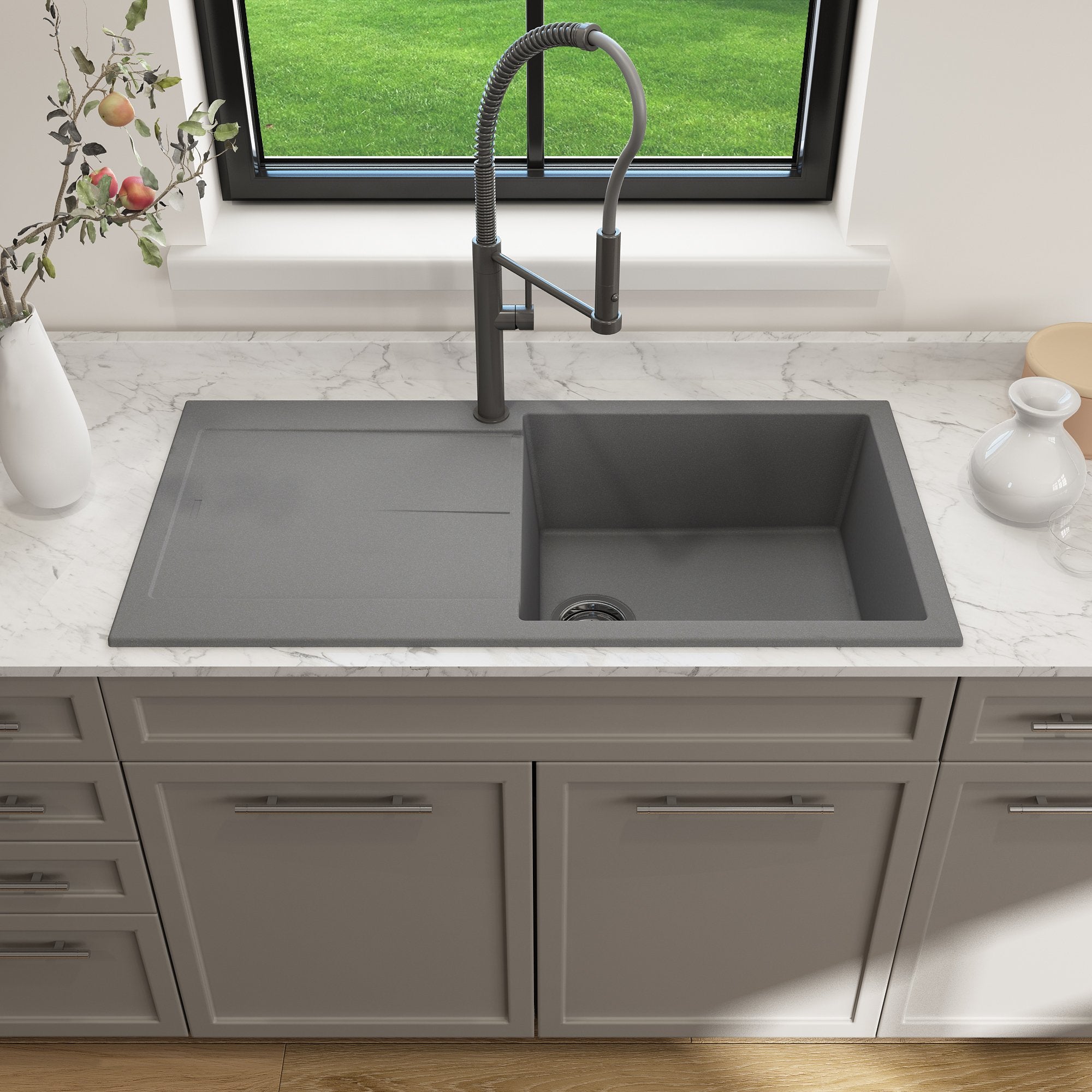 Levanzo Dual-Mount 20 in. Single Bowl with extended/reversible Drain Board Granite Composite Kitchen Sink 1635