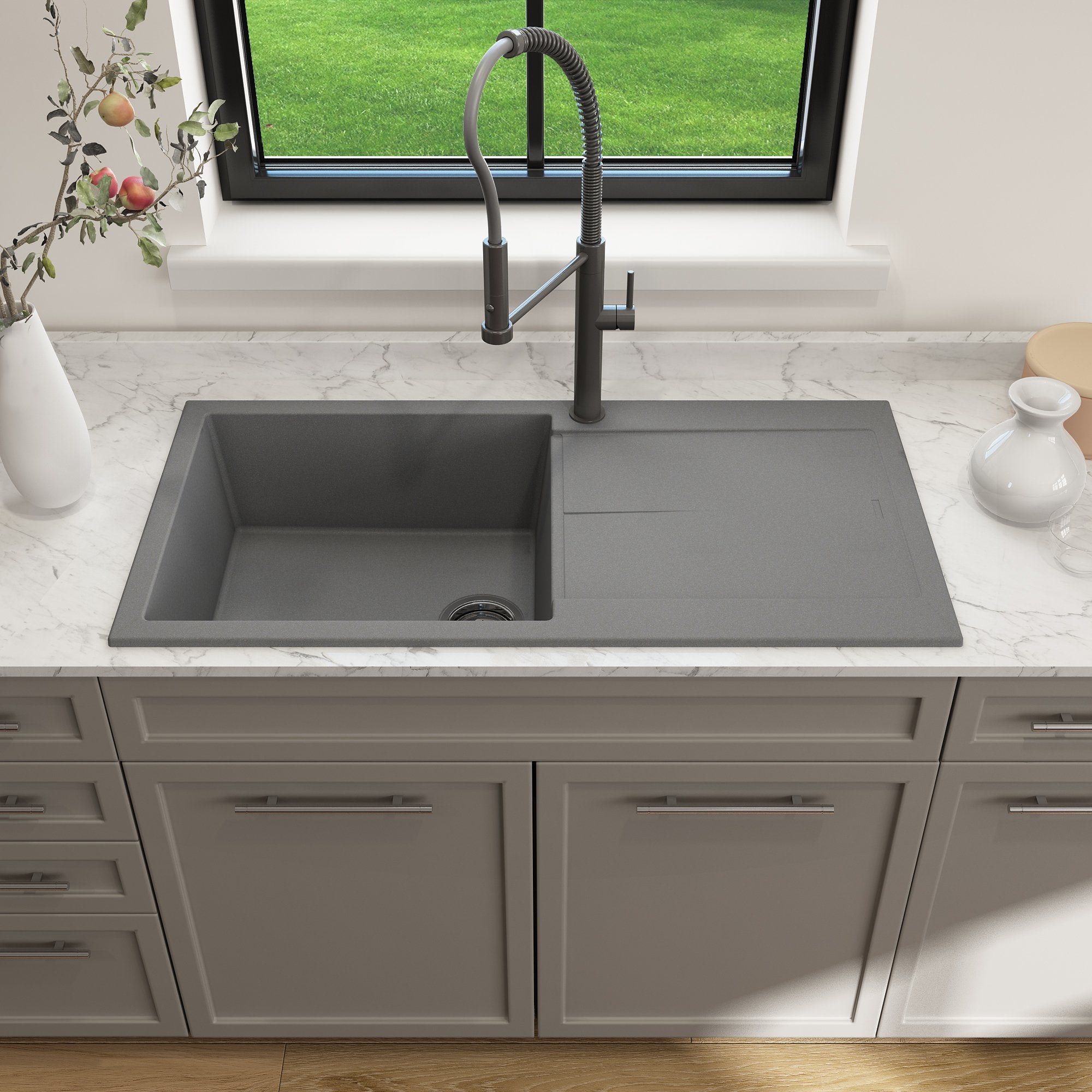 Levanzo Dual-Mount 20 in. Single Bowl with extended/reversible Drain Board Granite Composite Kitchen Sink 1635
