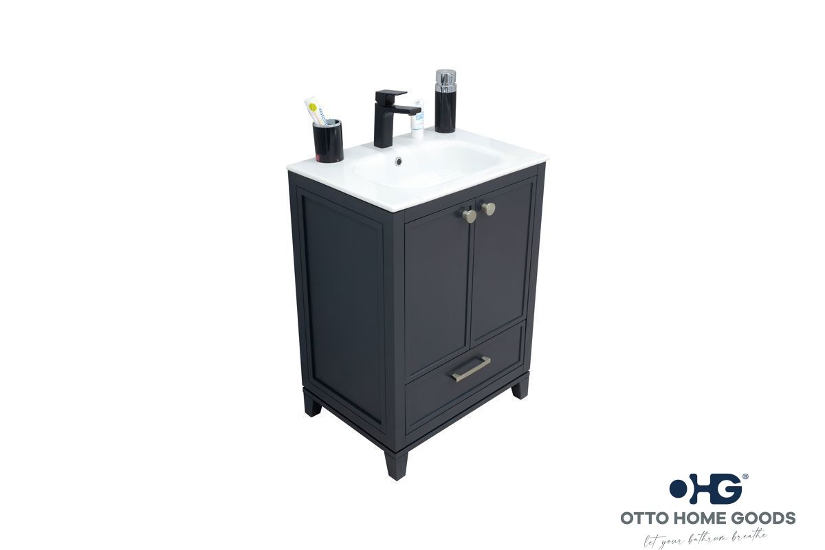 Frame 24" Dark Gray Bathroom Vanity with Integrated Sink & Brushed Nickel Hardware