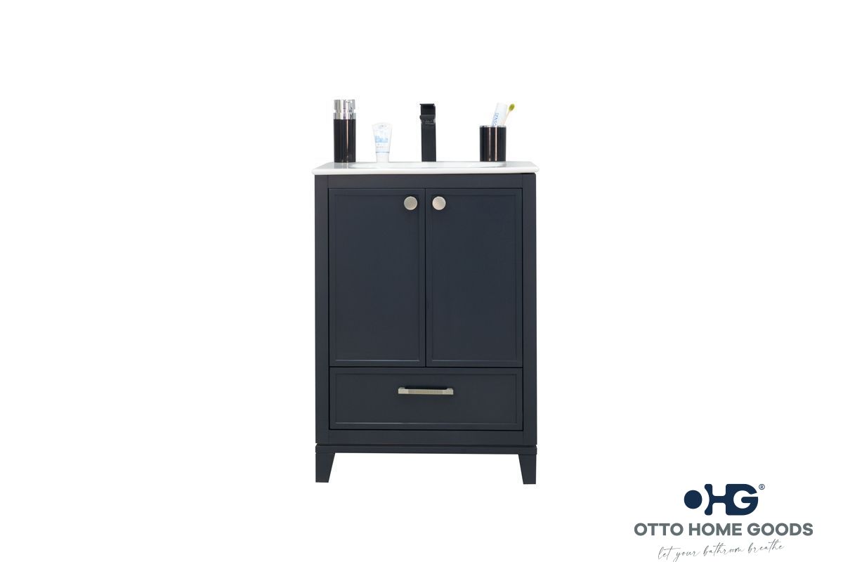 Frame 24" Dark Gray Bathroom Vanity with Integrated Sink & Brushed Nickel Hardware