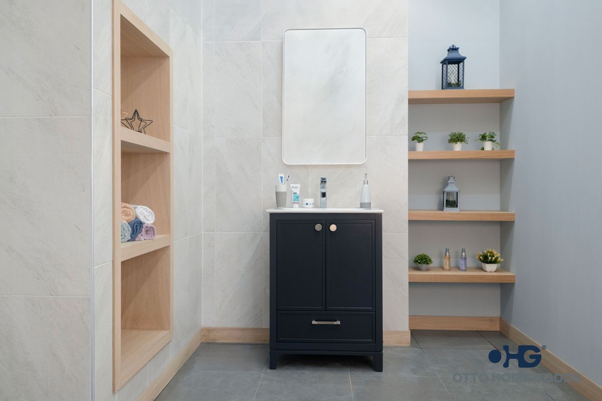 Frame 24" Dark Gray Bathroom Vanity with Integrated Sink & Brushed Nickel Hardware