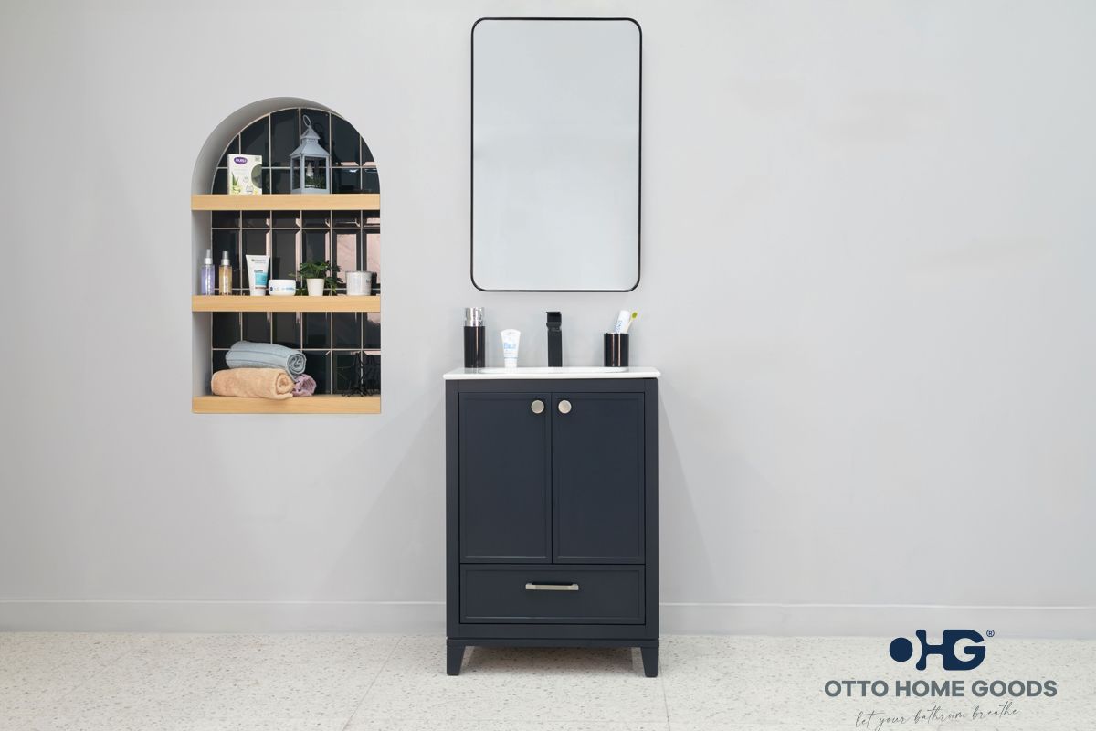 Frame 24" Dark Gray Bathroom Vanity with Integrated Sink & Brushed Nickel Hardware