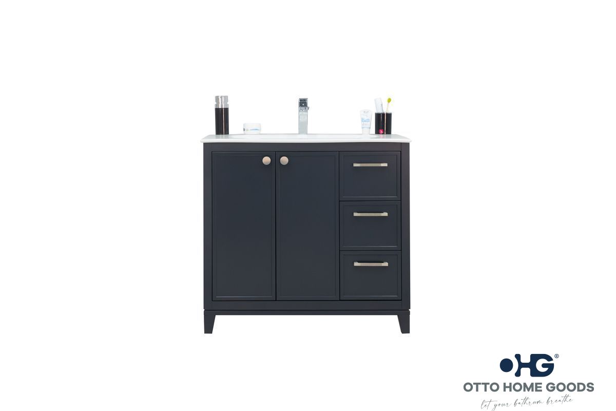 Frame 36" Dark Gray Bathroom Vanity with Integrated Sink & Brushed Nickel Hardware