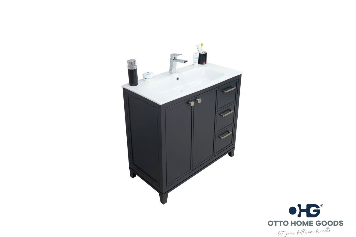 Frame 36" Dark Gray Bathroom Vanity with Integrated Sink & Brushed Nickel Hardware
